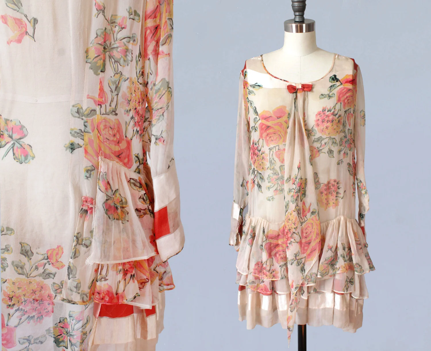 Floral silk chiffon dress. 1920s.