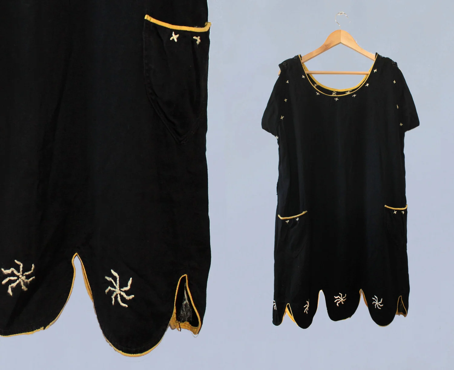 Black cotton embroidered bathing dress. 1920s.