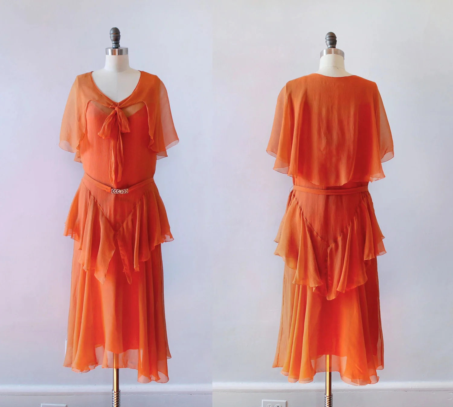 Bright orange silk chiffon dress. 1920s.