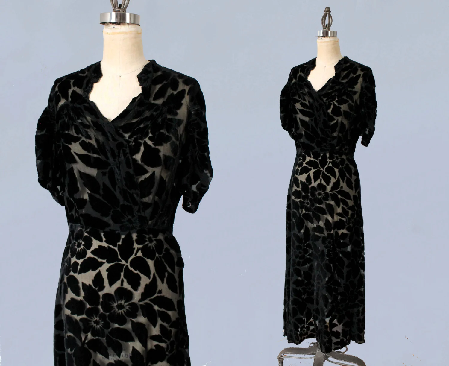 Devore velvet floral dress, 1930s
