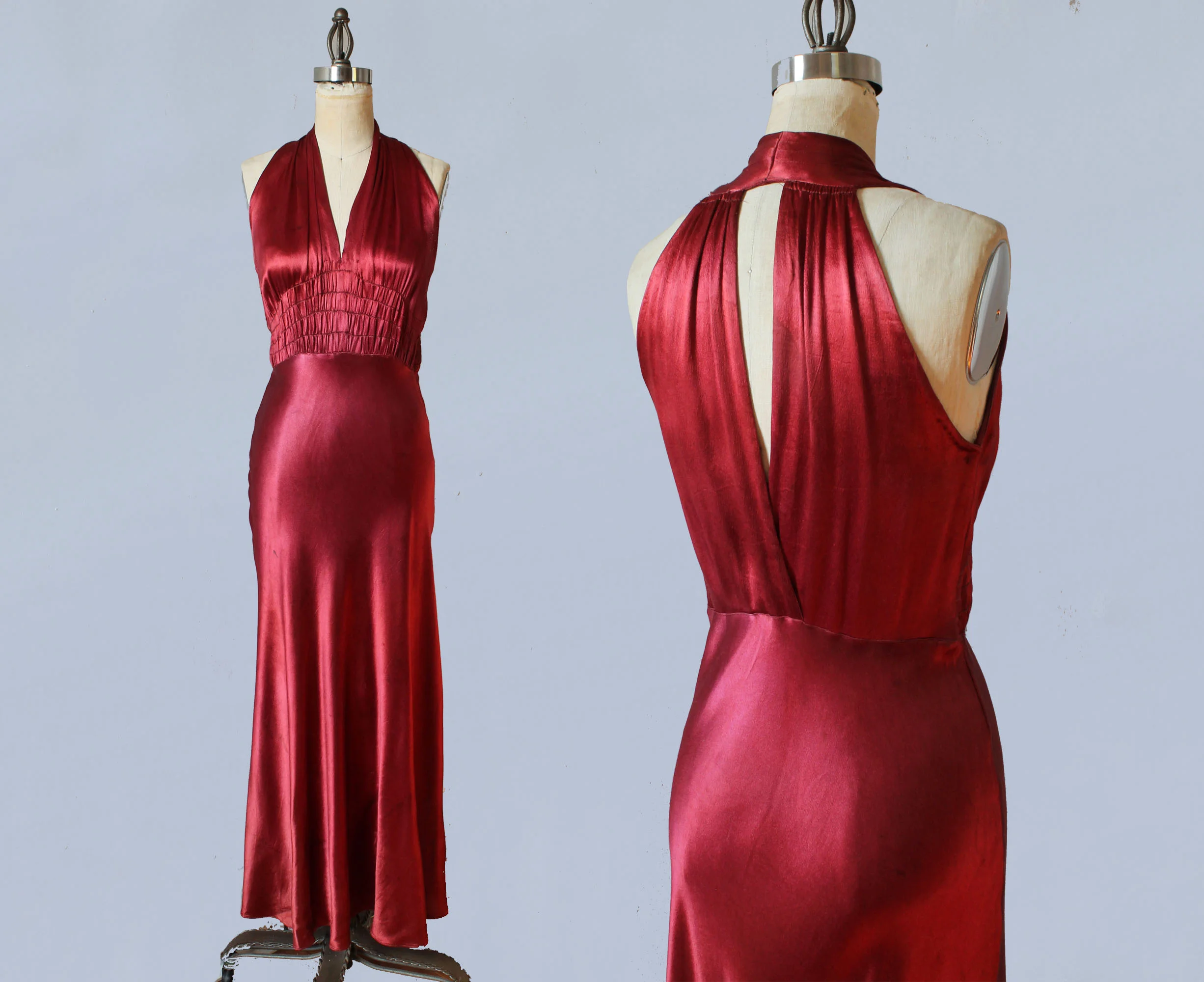 Red hammered satin gown, 1930s