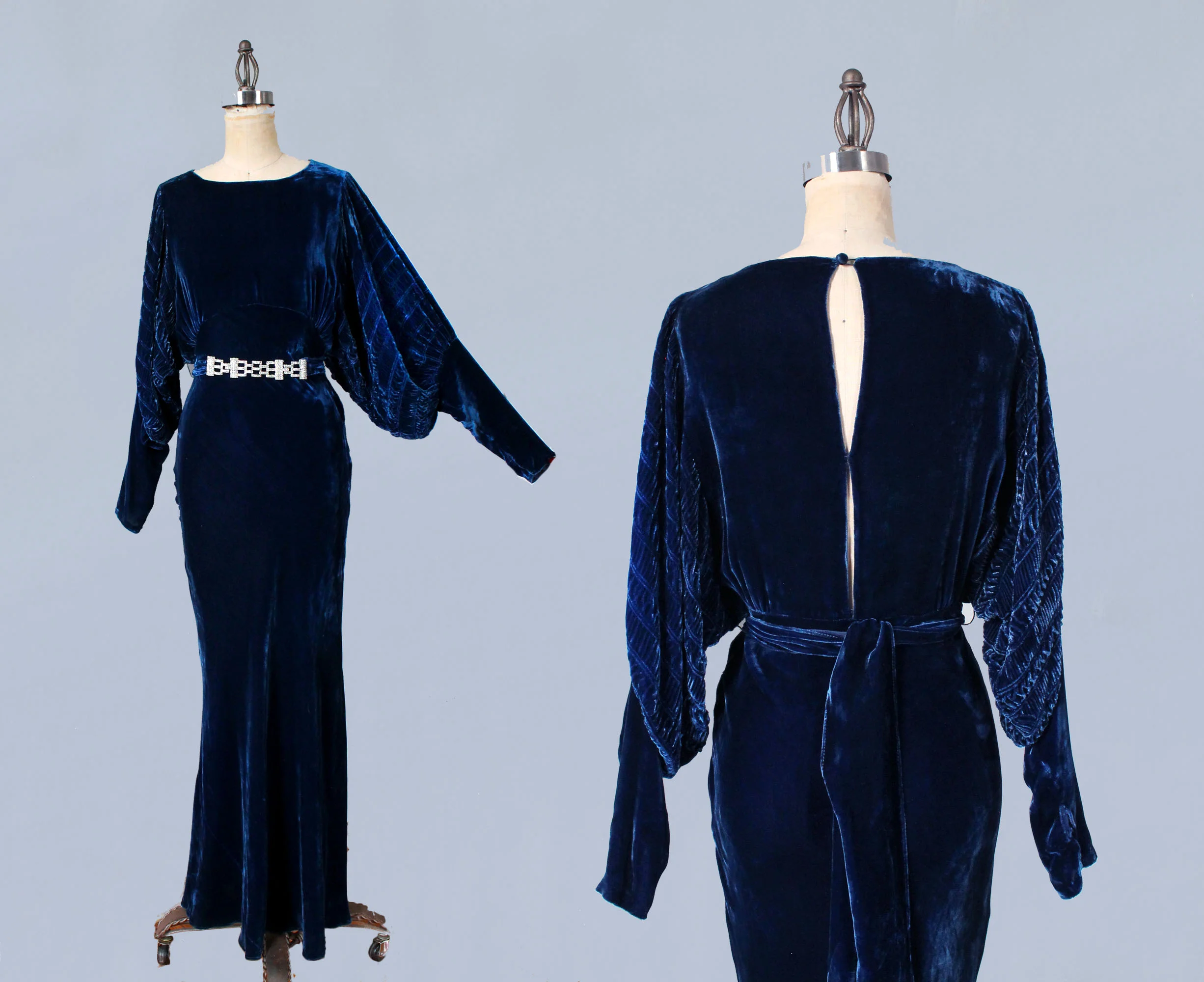 Blue silk velvet gown, 1930s