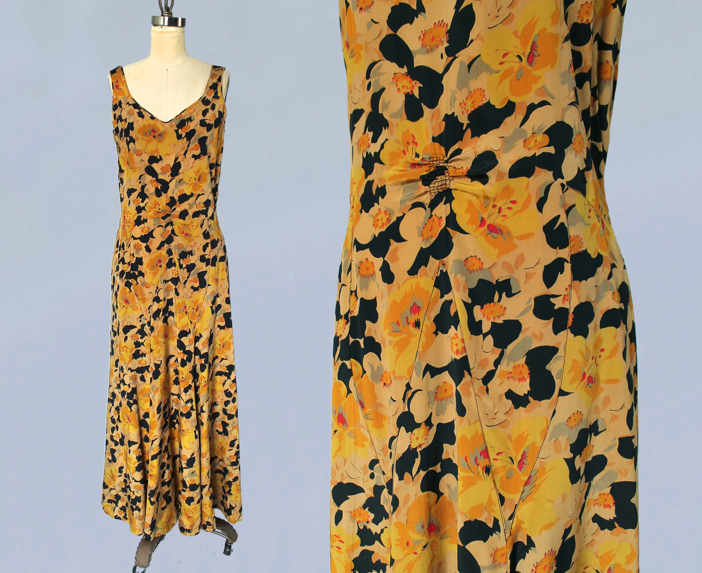 Floral silk dress, 1930s