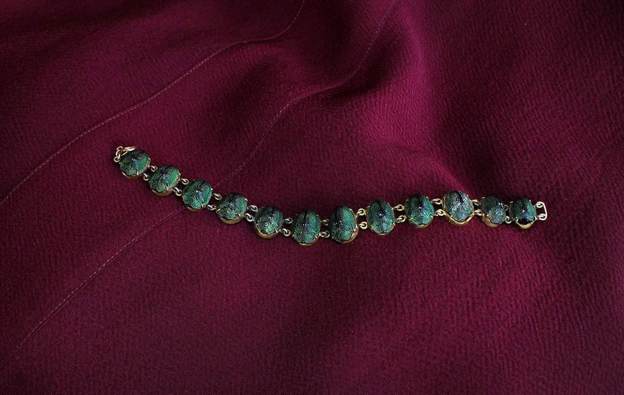 Bracelet with petrified scarab beetles. Victorian.
