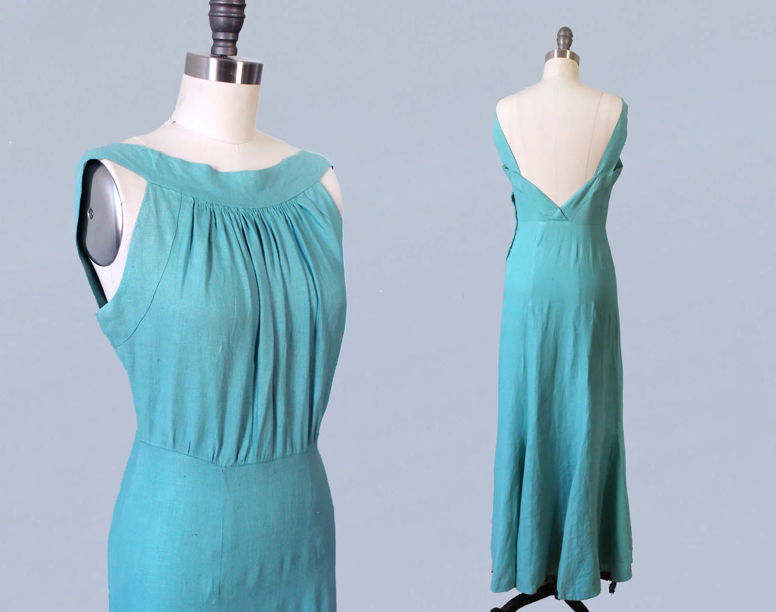 Cyan blue cotton beach dress, 1930s