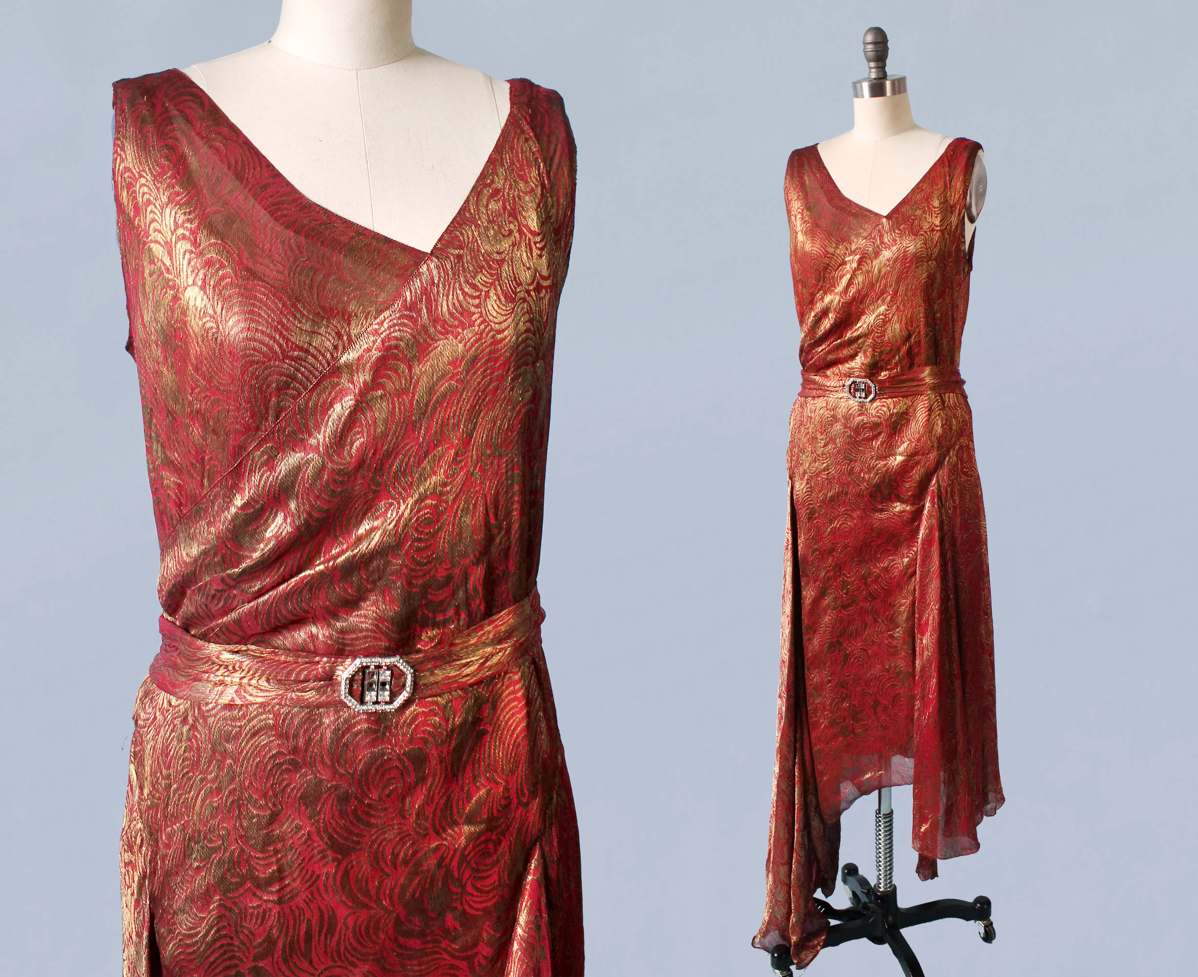 Red metallic lamé gown. Late 1920s.