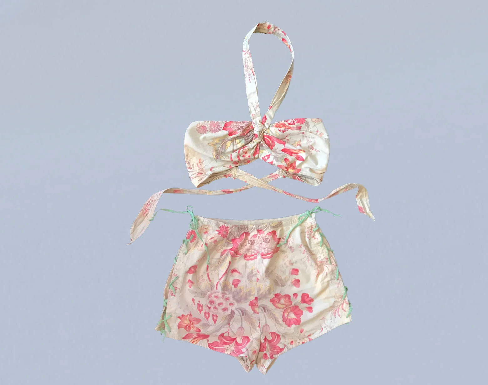 1940s Floral Lace-Up Swimsuit