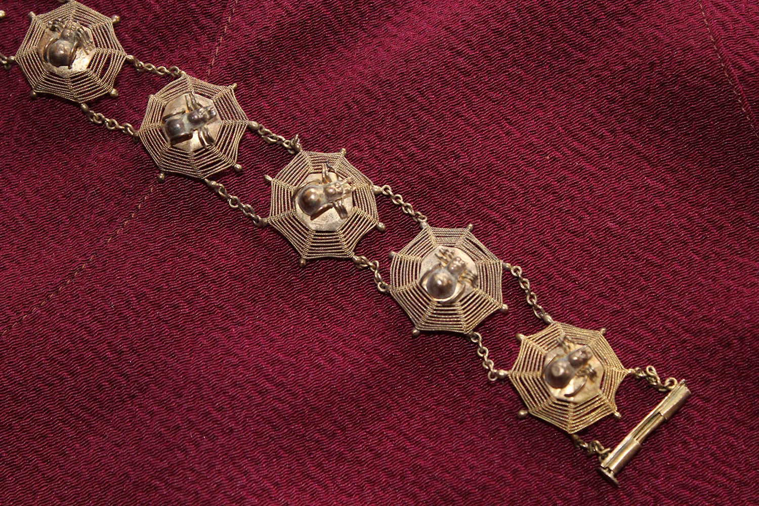Spider and web filigree bracelet. Chinese export. early 20th c..