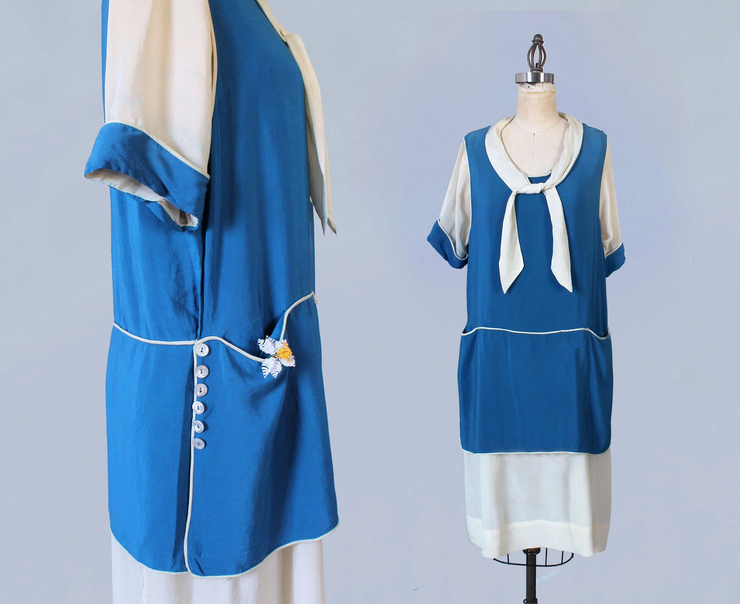 Blue and white silk dress. 1920s.