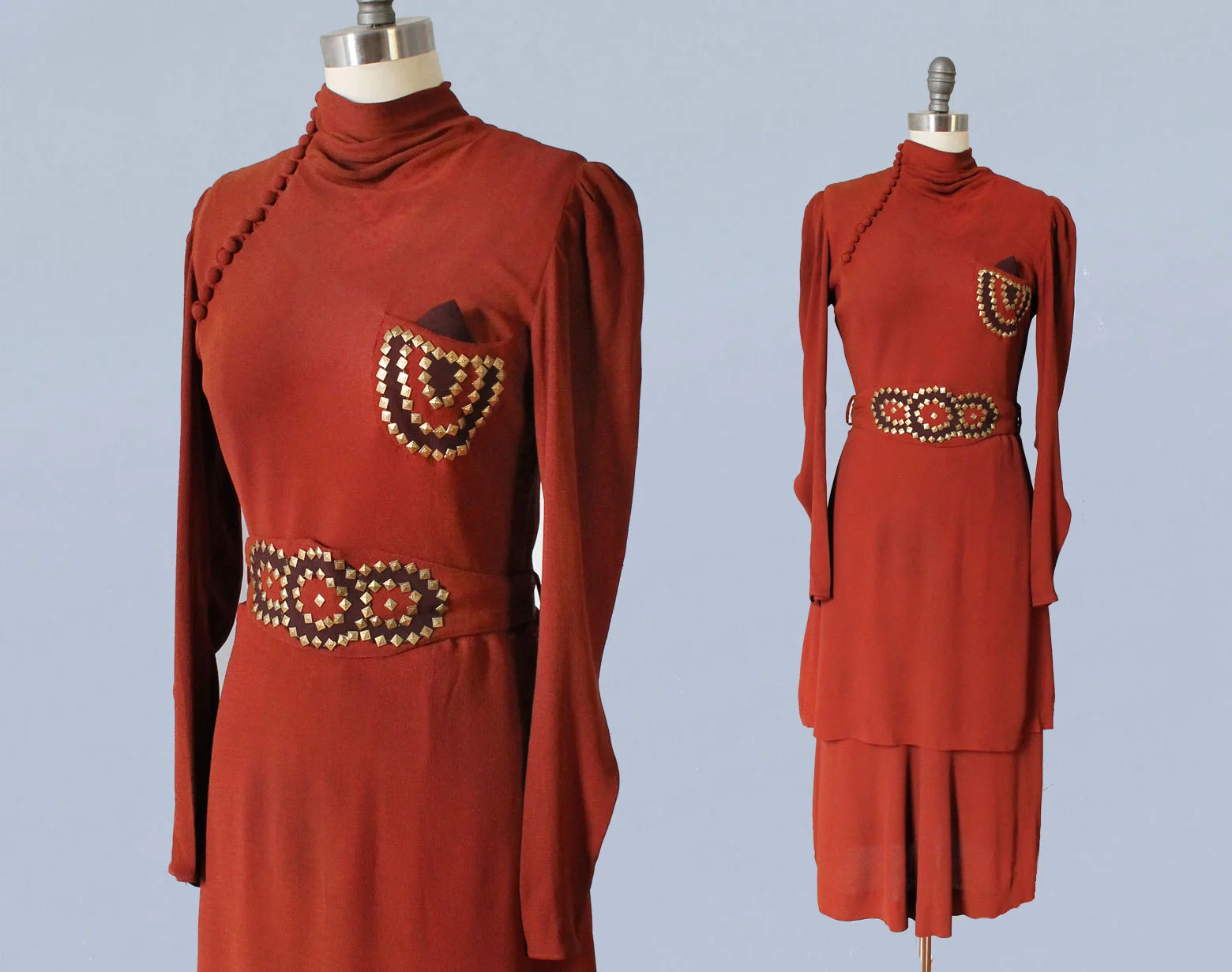 Studded crepe dress, late 1930s-early 1940s