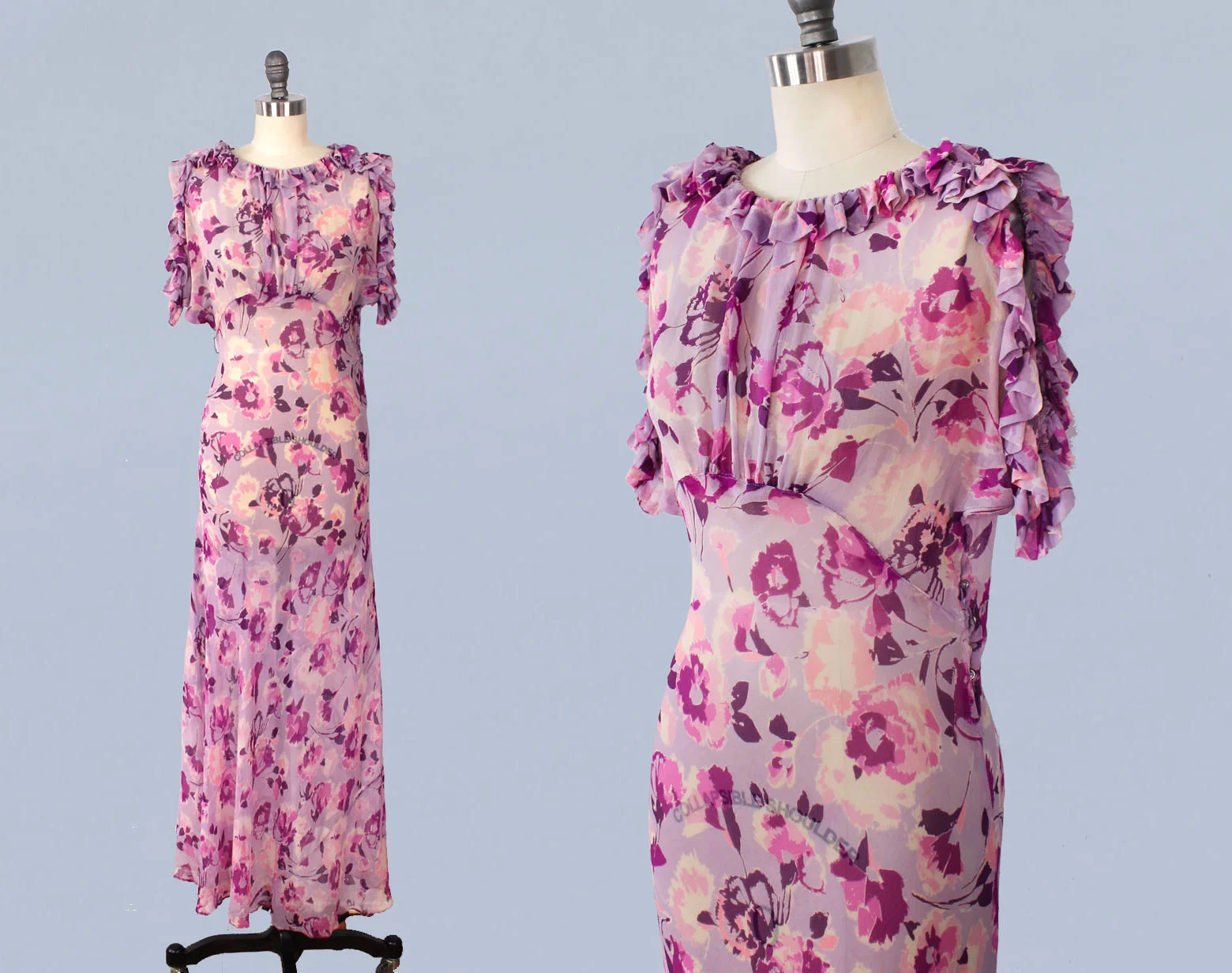 Sheer floral silk dress, 1930s