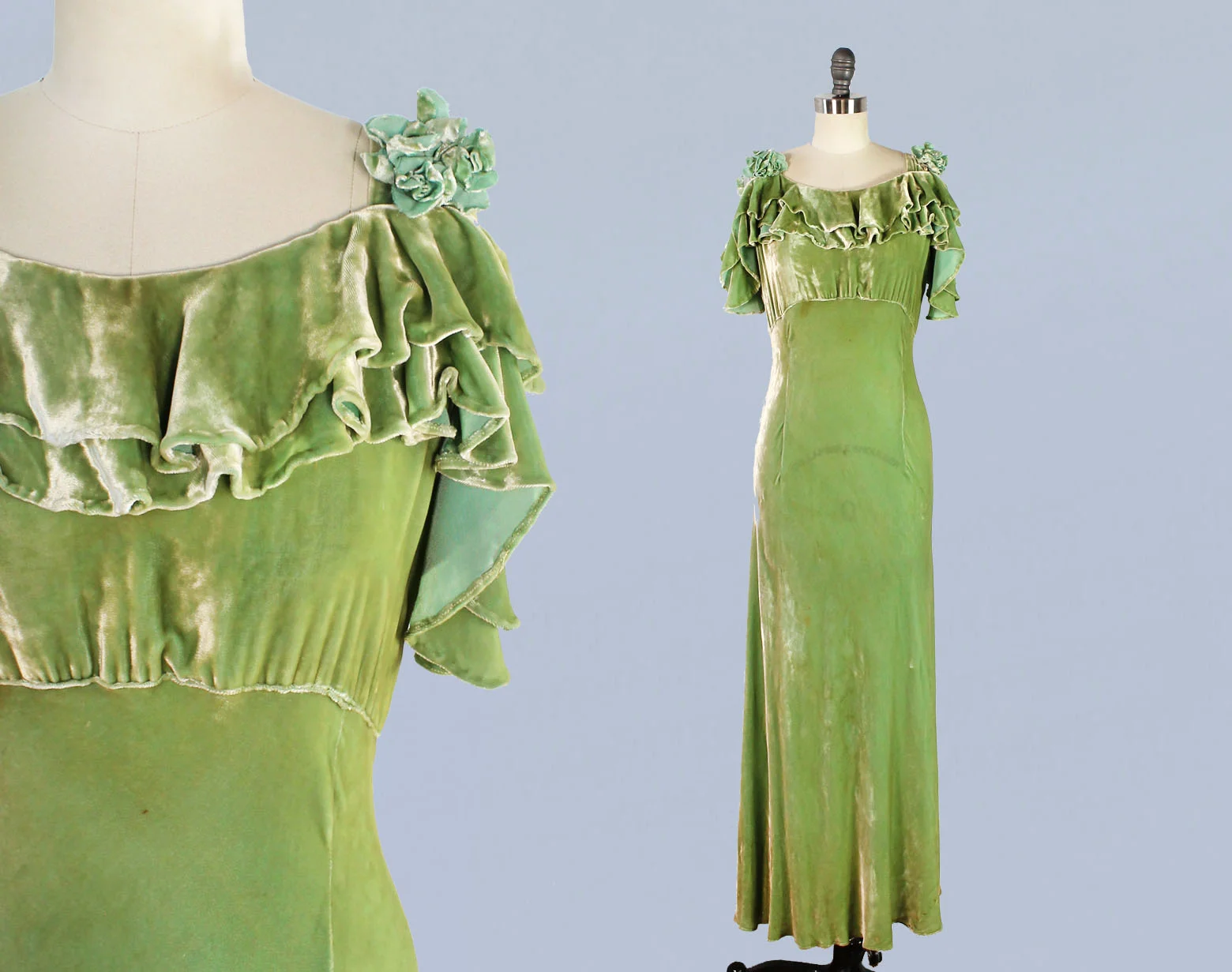 Green velvet gown, 1930s