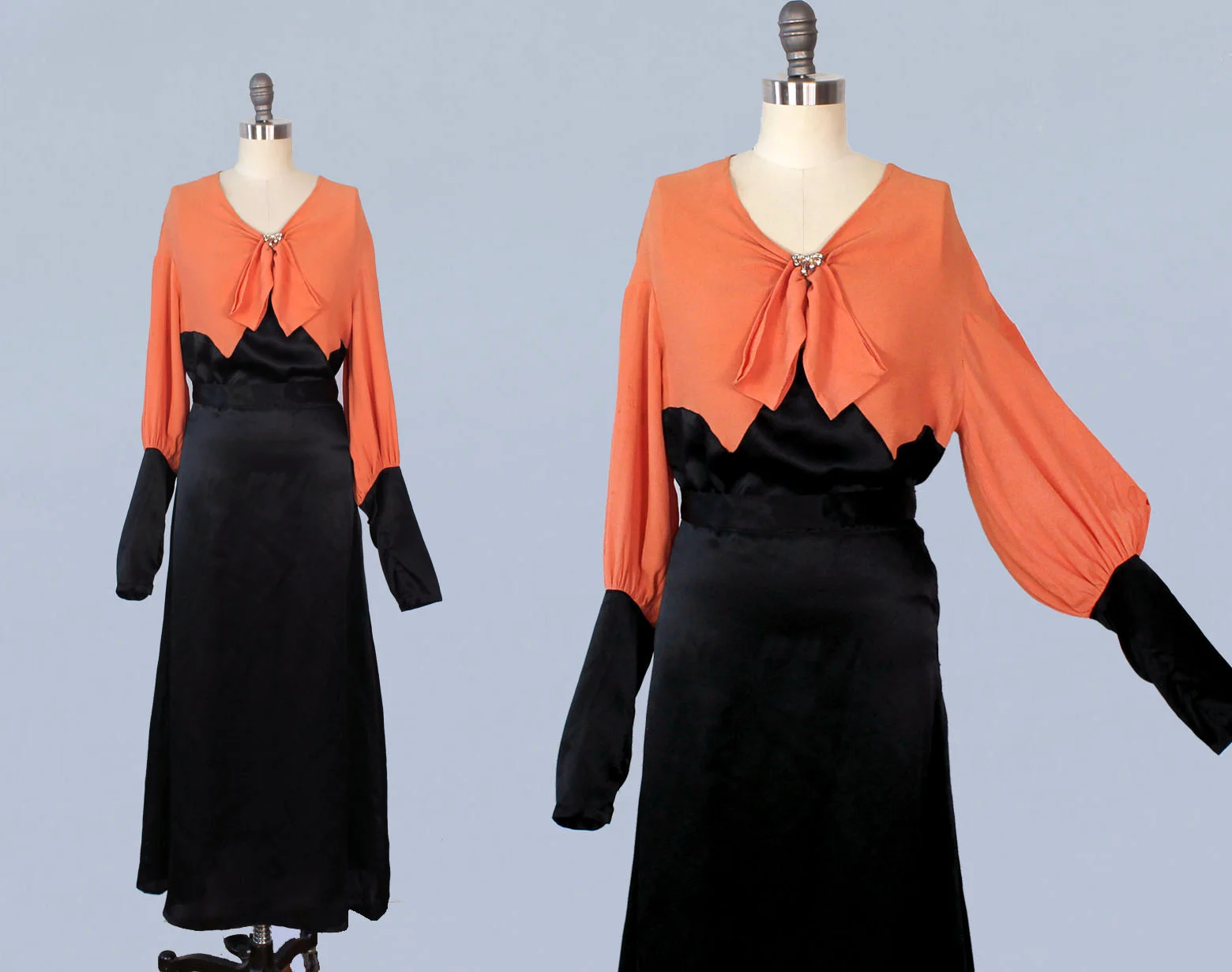 Pink crepe and black satin dress, 1930s