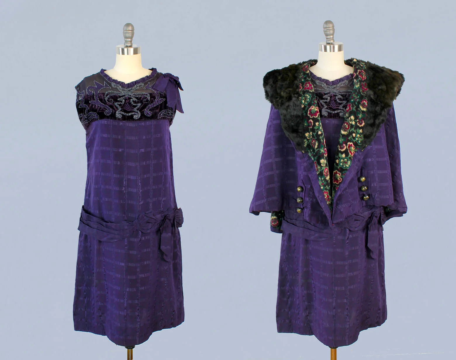 Purple dress and cape set. 1920s.