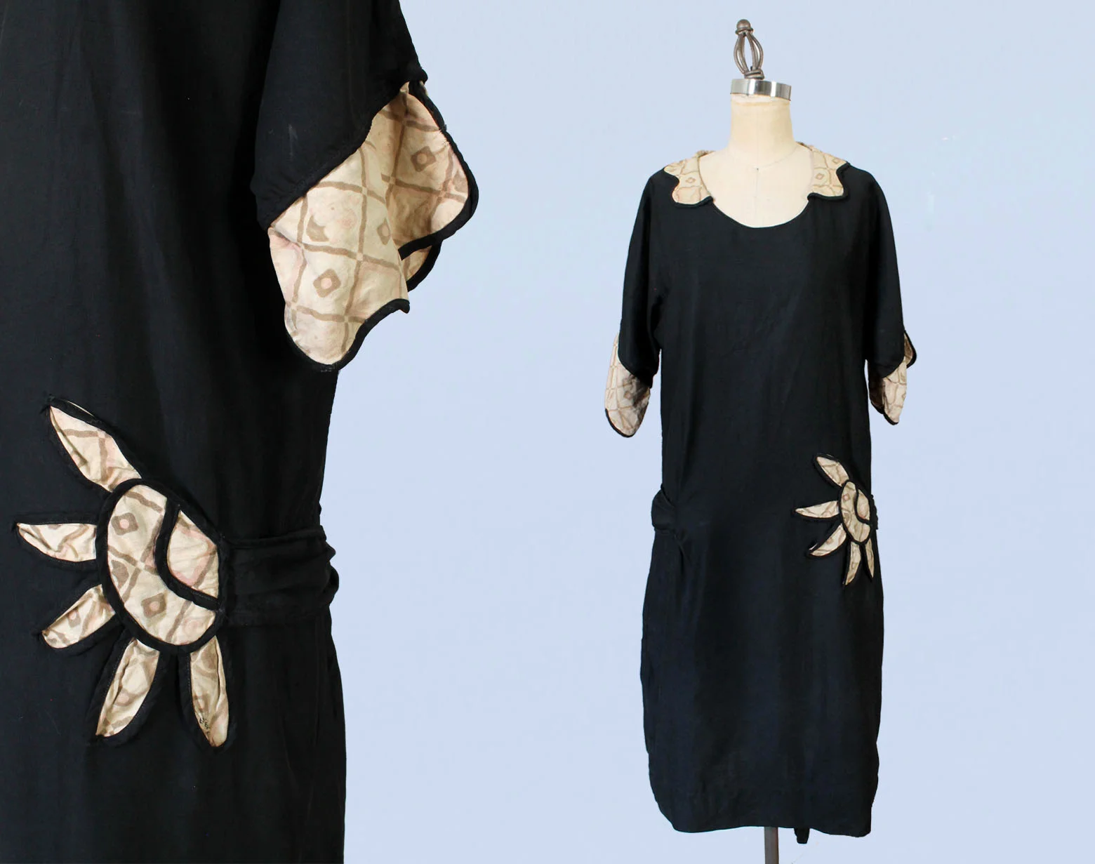 Black cotton dress. 1920s.
