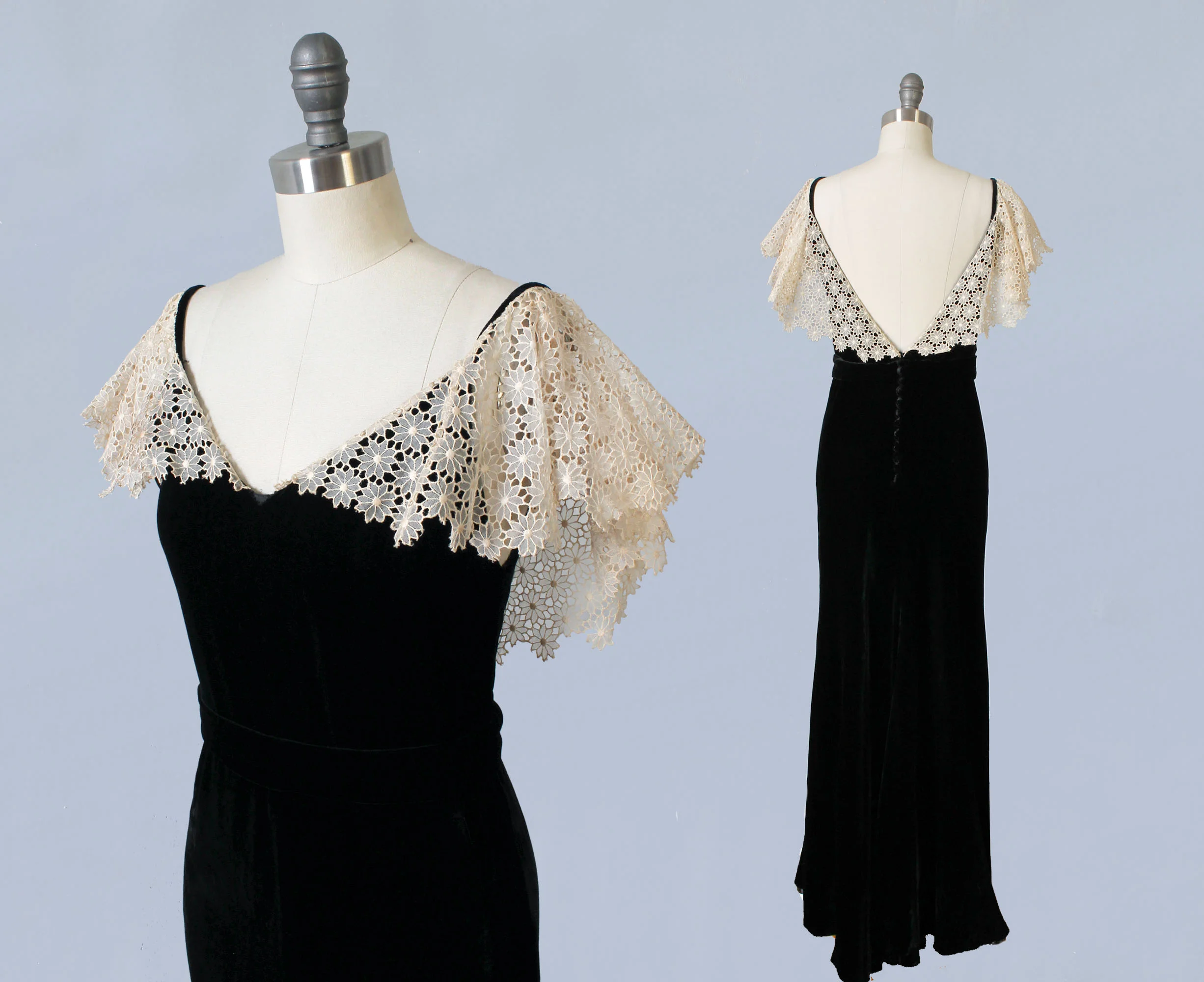 1930s  Silk Velvet Evening Gown 