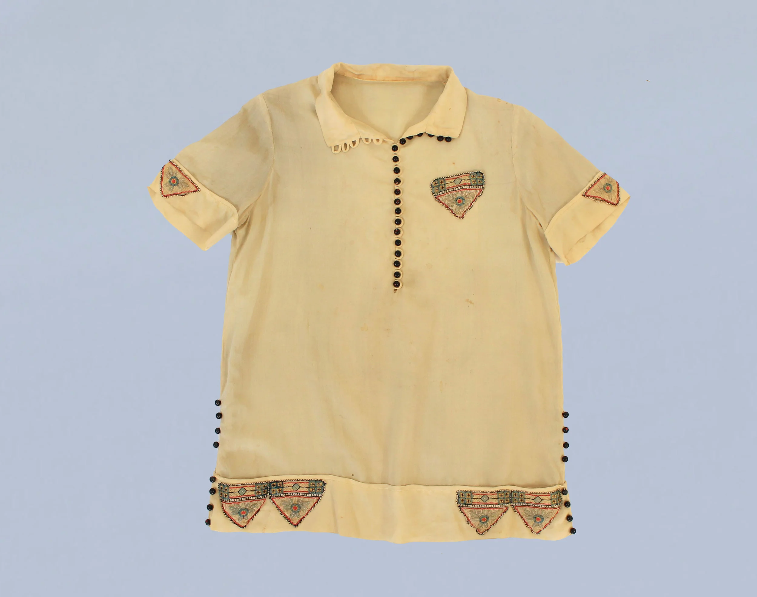 1920s Embroidered Pockets Blouse