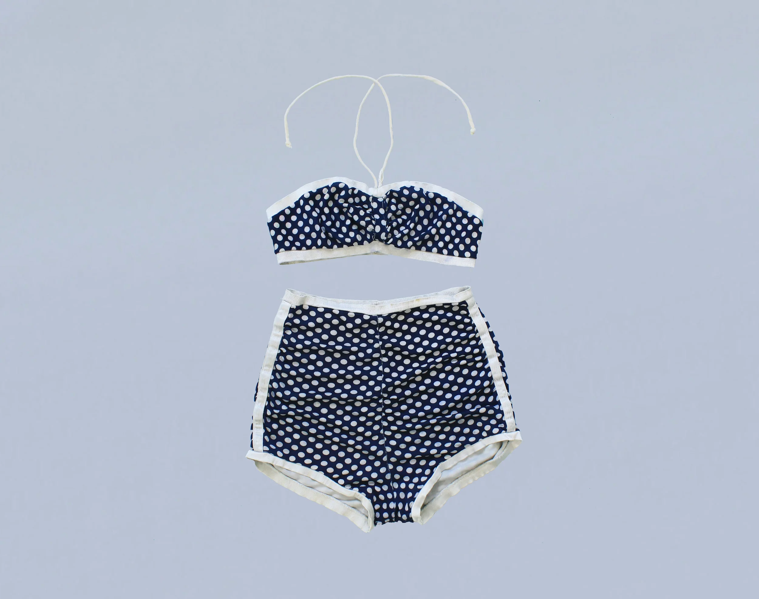 Navy and White Polka Dot Swimsuit, 1940s