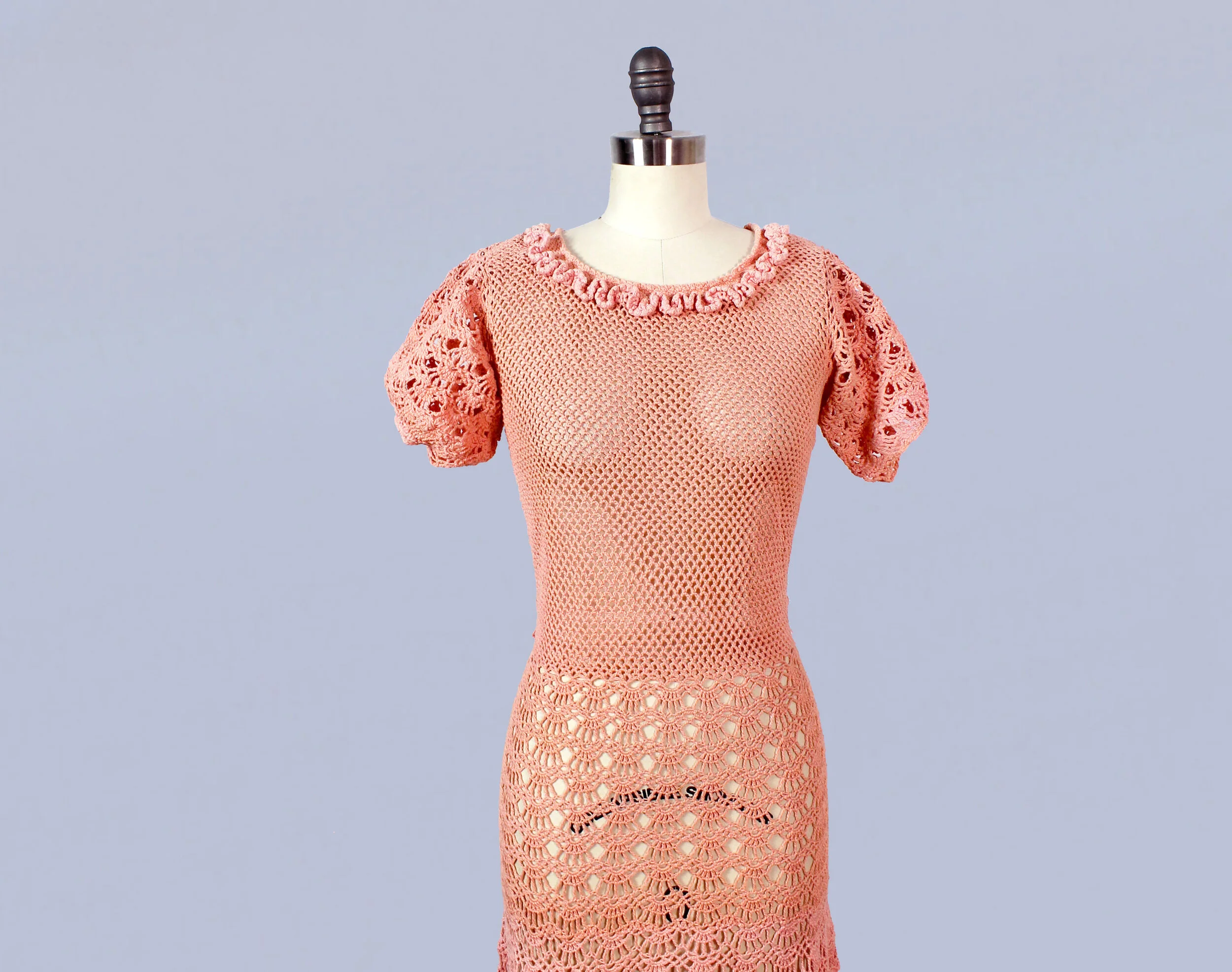 1930s Pink Crochet Dress