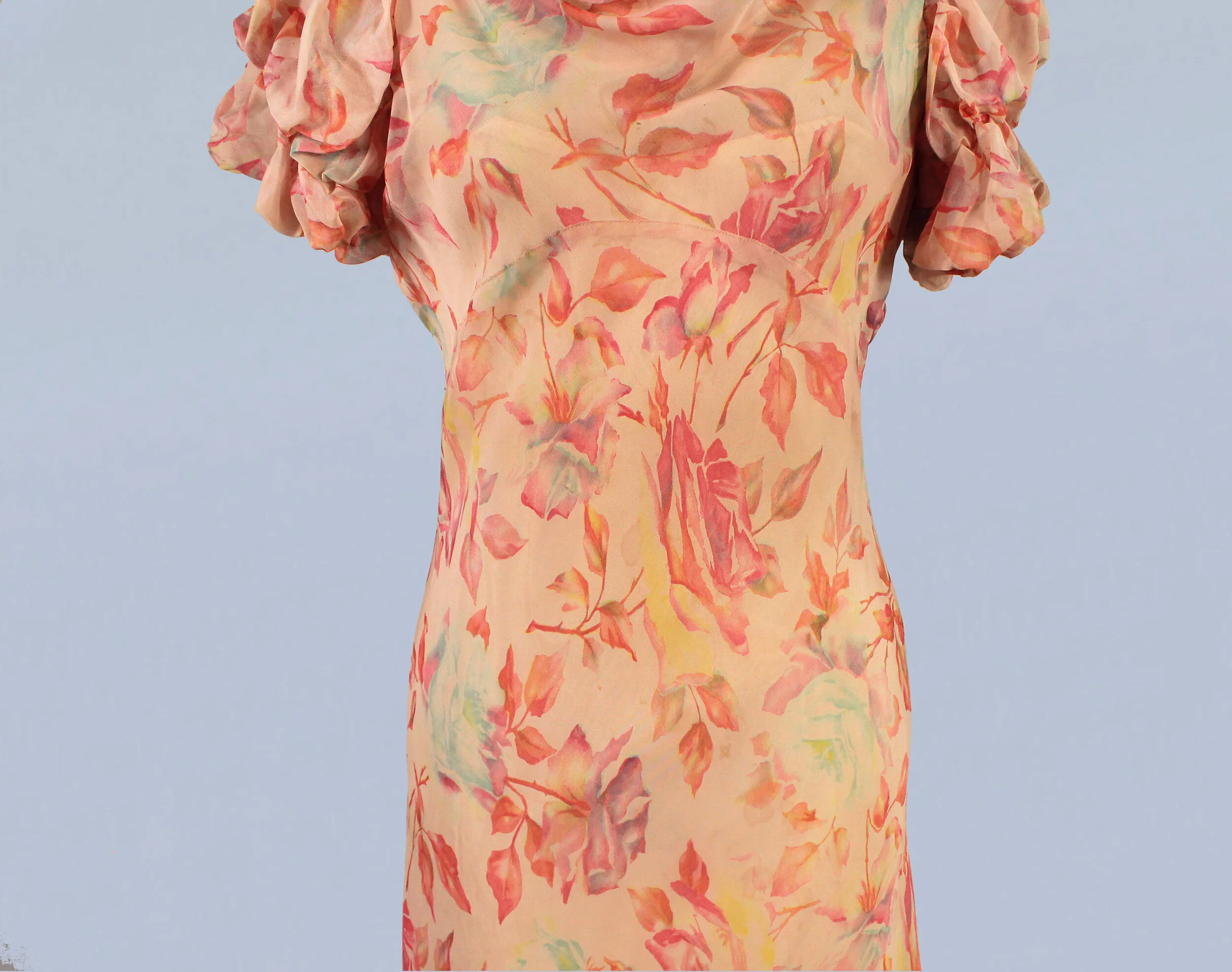 1930s Pink Sheer Floral Gown