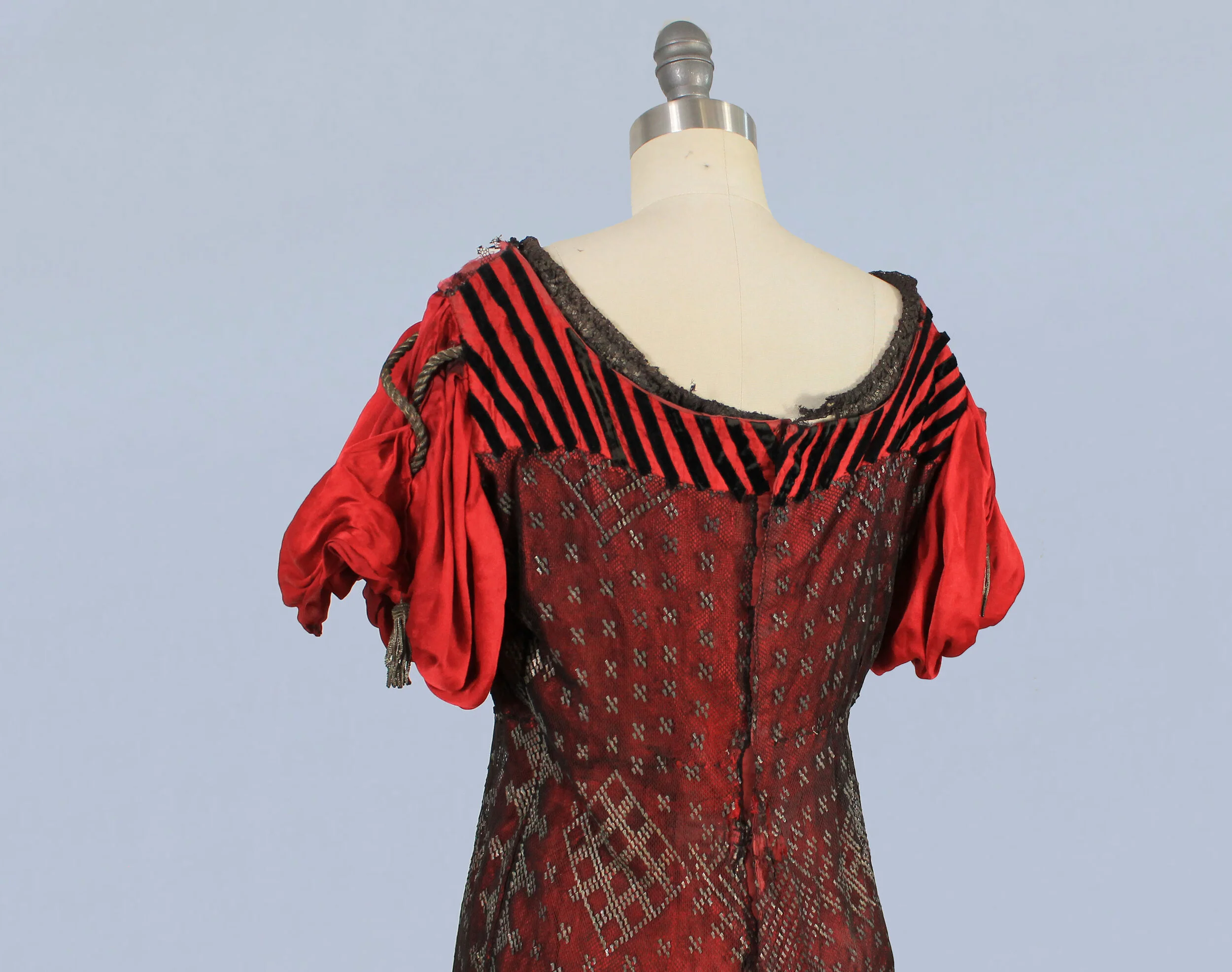 1910s red dress 1900s 1910s Ottoman Embroidered Robe in Dark Red: Metallic Floral Hand  Embroidery