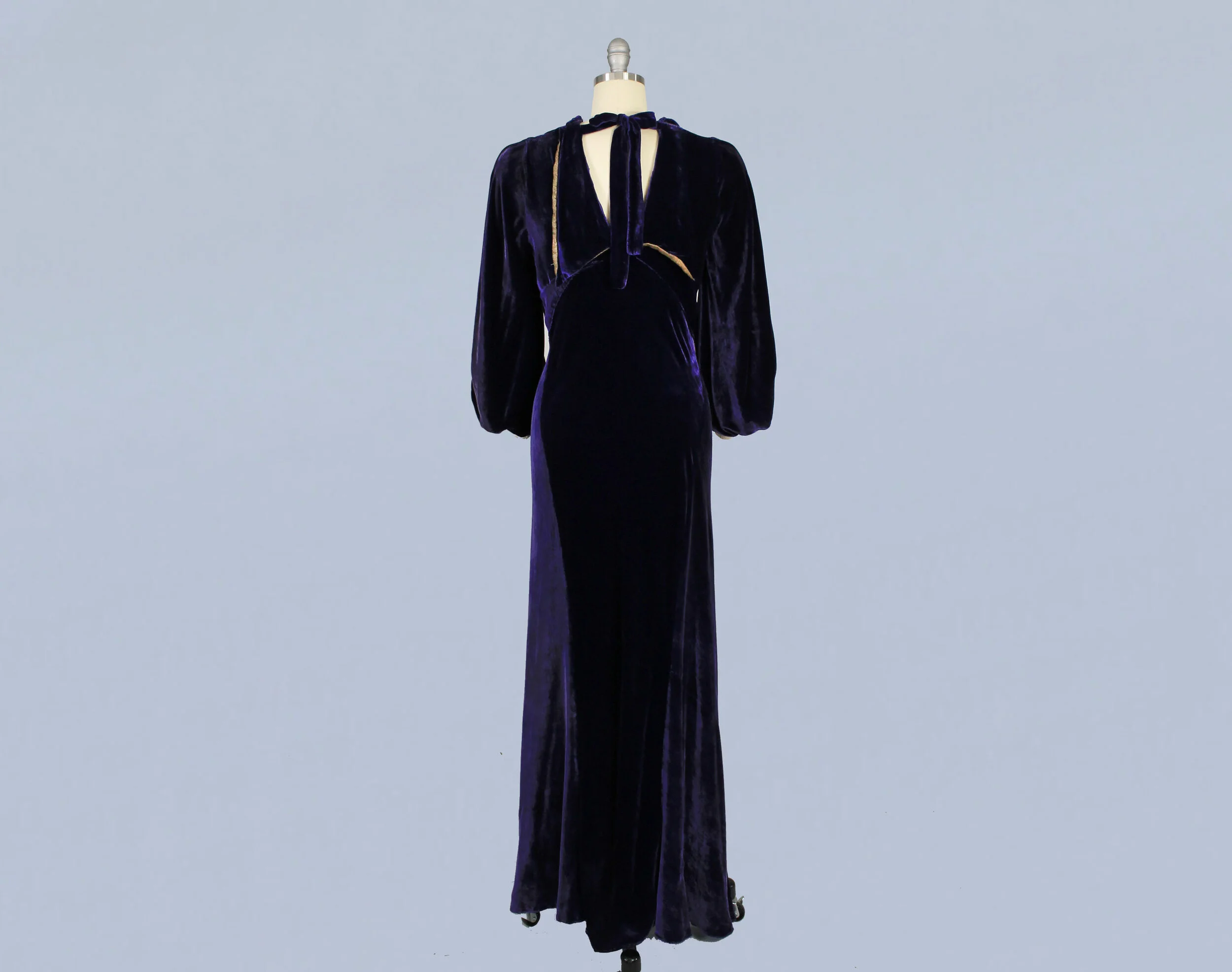 1930s Purple Silk Velvet Evening Gown  GUERMANTES