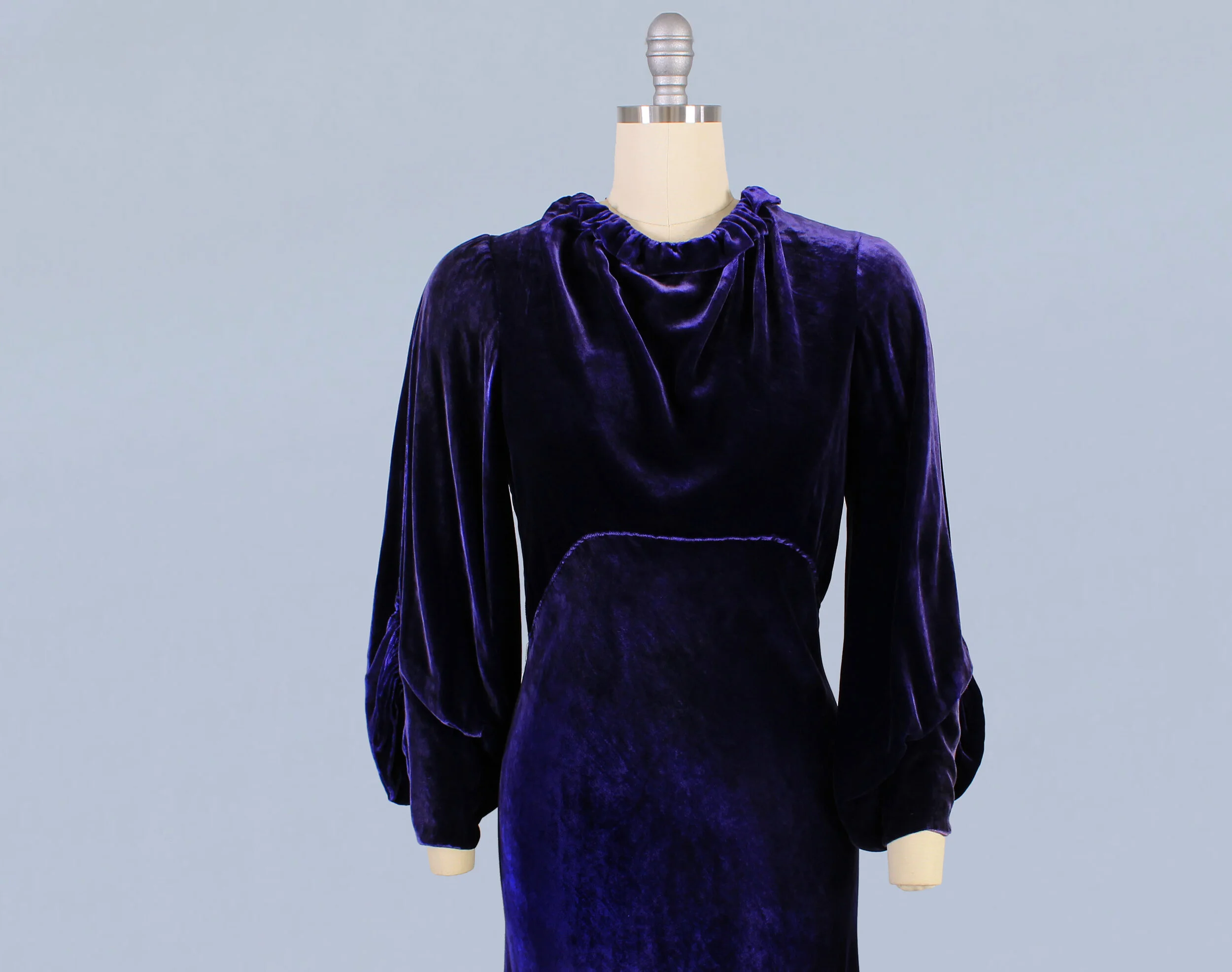1930s Purple Silk Velvet Evening Gown  GUERMANTES