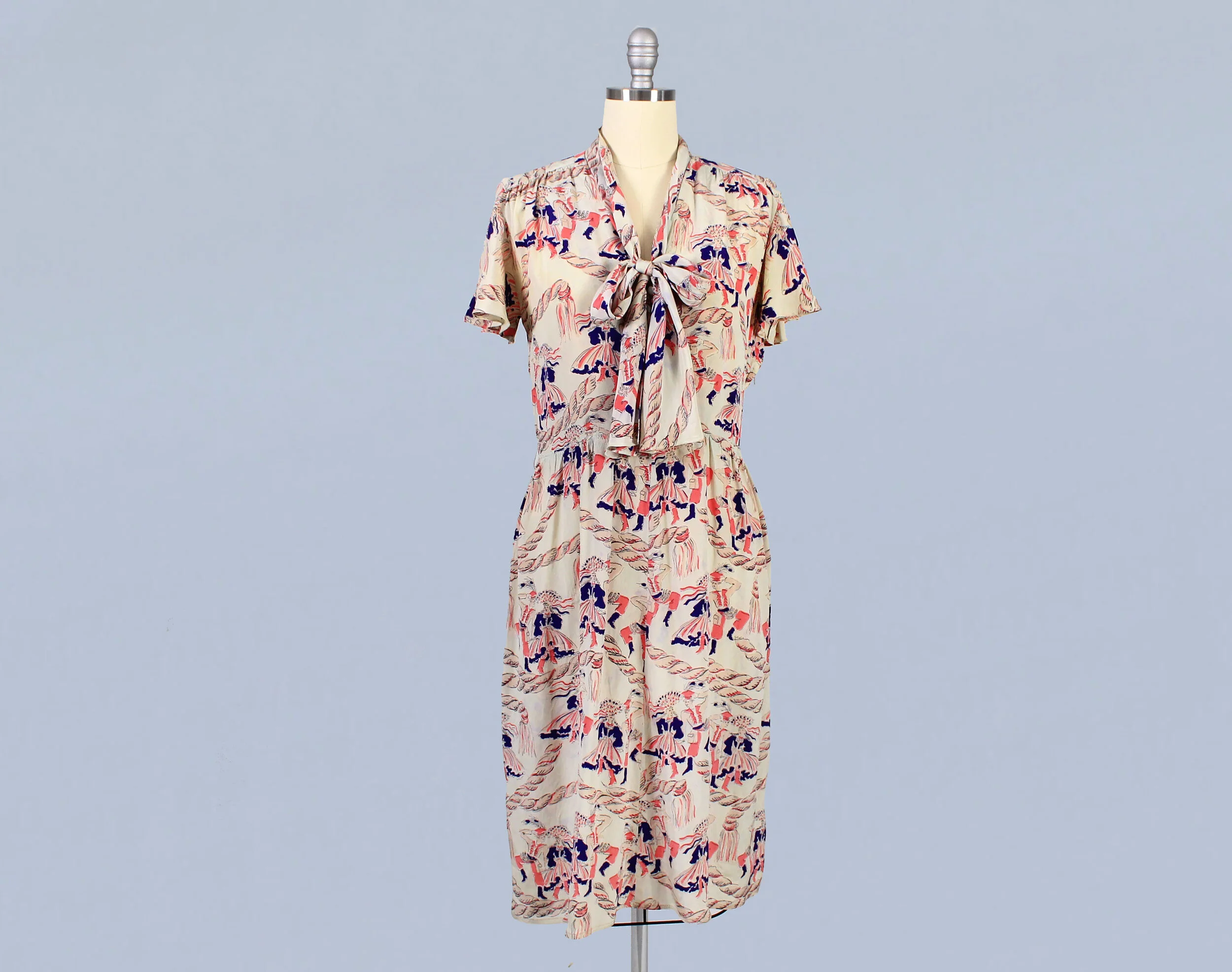 1940s Novelty Print Polish Dancers Dress