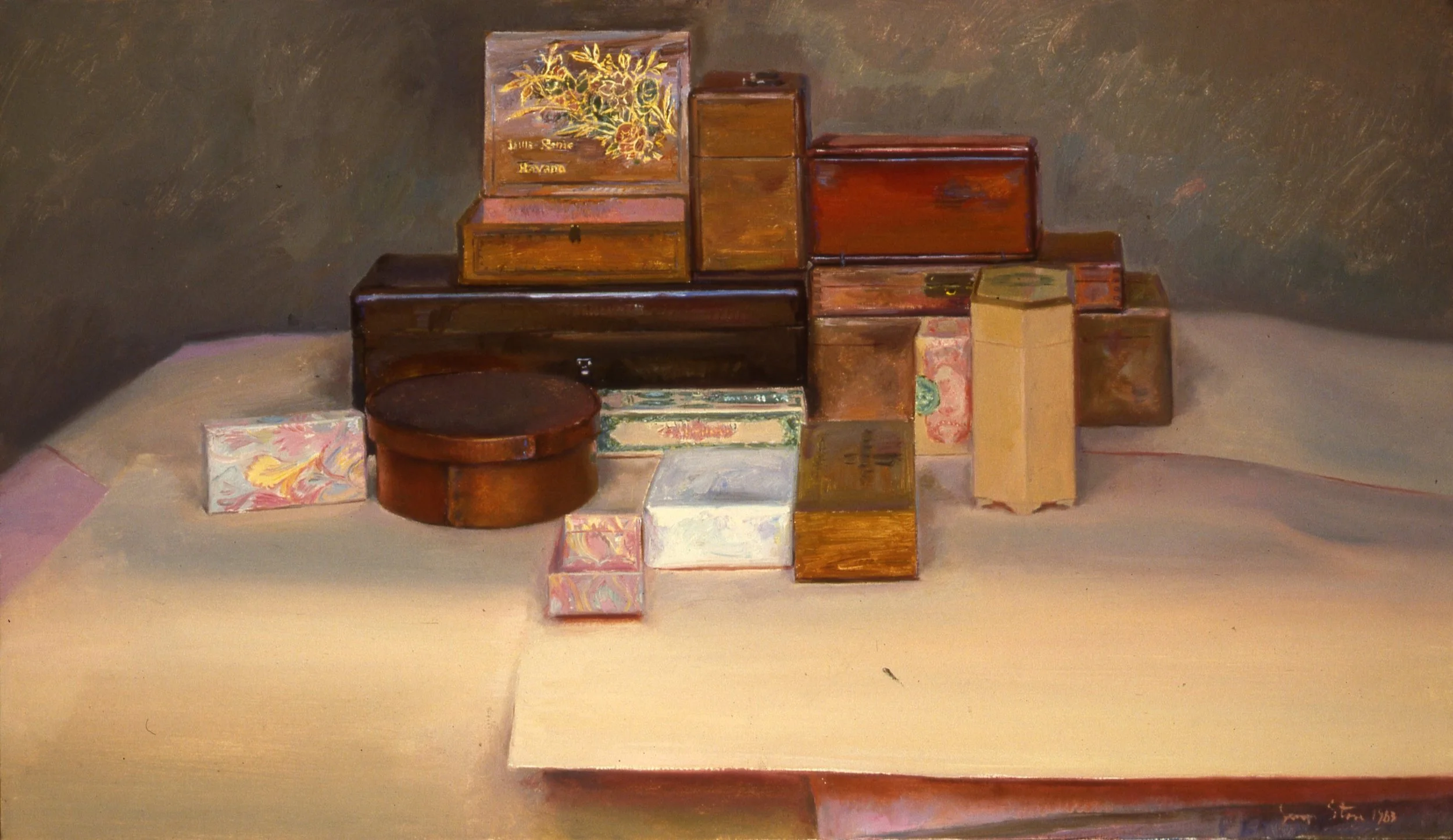 Still Life with Boxes, 1983, o/l, 15x26" (1983.14)