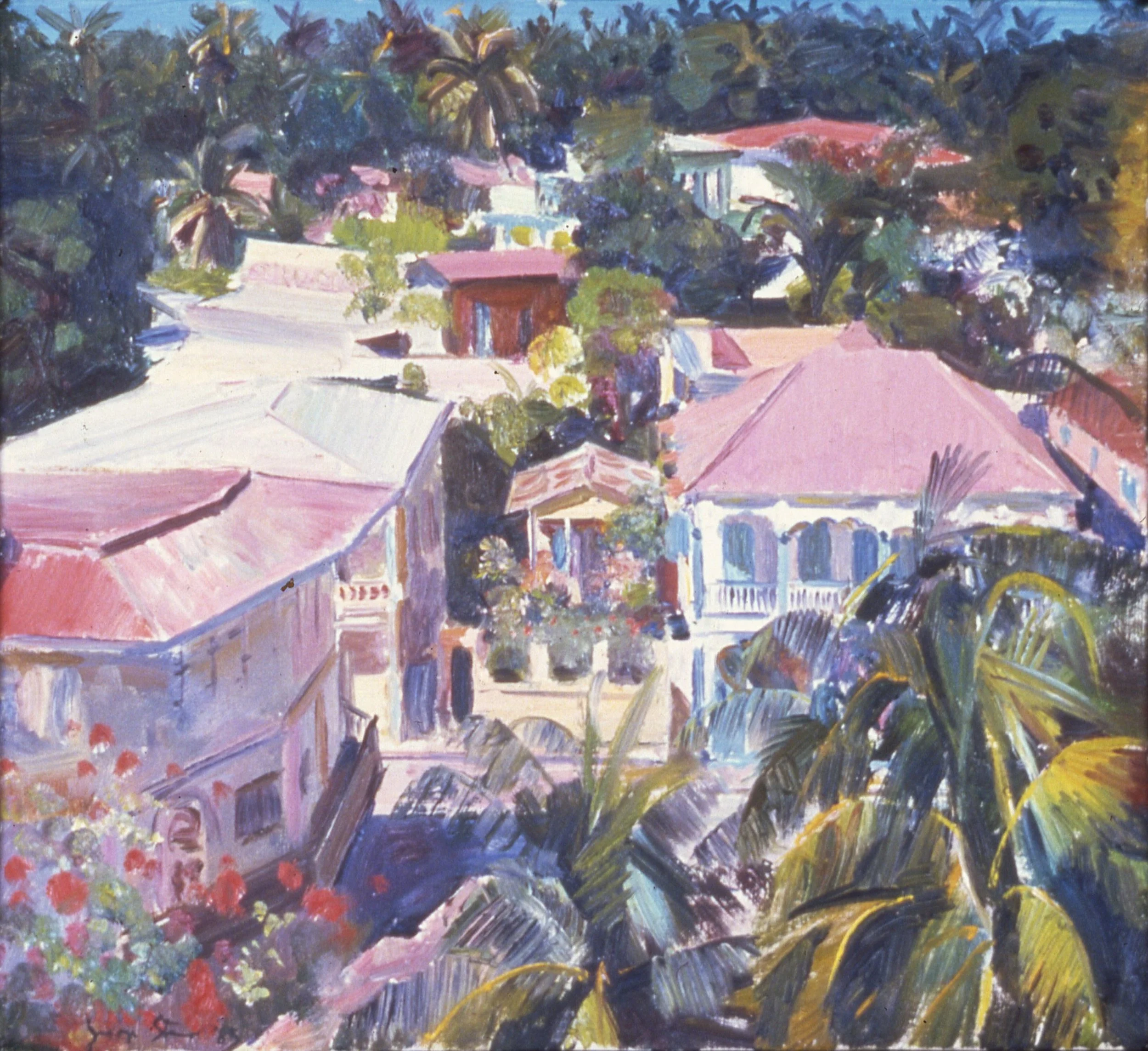 View of Jacmel, Haiti, 1985, o/l, 11x12" (1985.12)