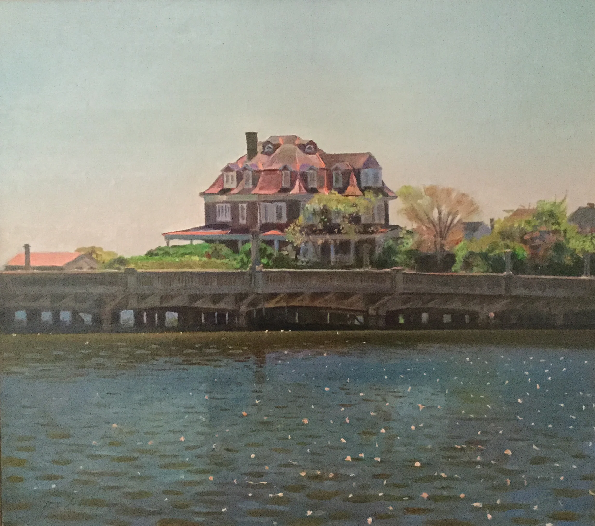 House by a Bridge, NJ Shore, 1995, o/l, 14x16" (1995.21)