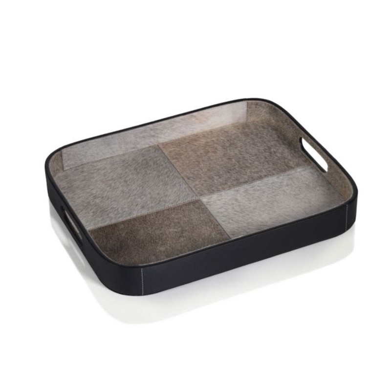 Aman Hairon And Black Leather Serving, Leather Bar Tray
