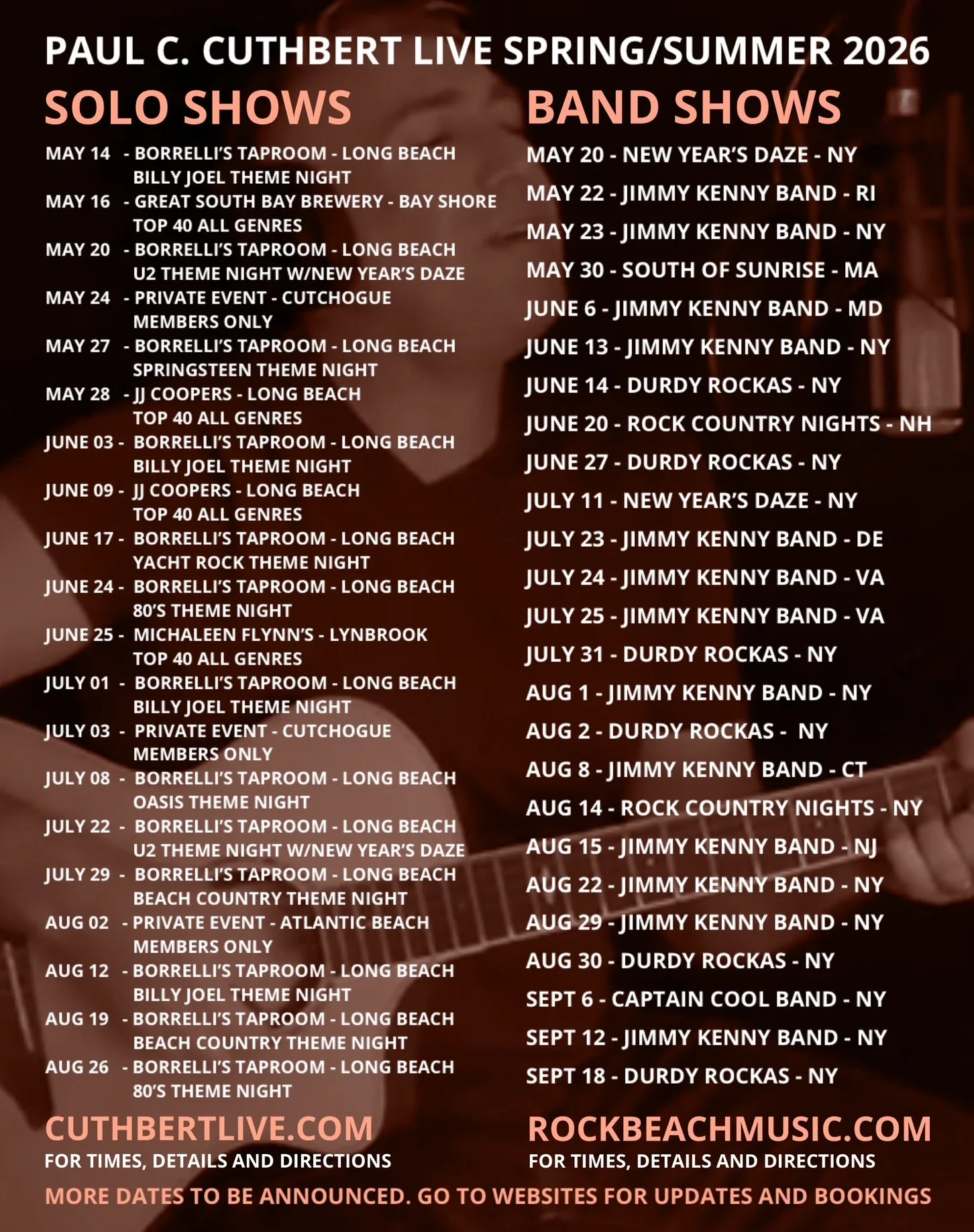 PAUL C CUTHBERT SPRING/SUMMER 2026 MUSIC SCHEDULE