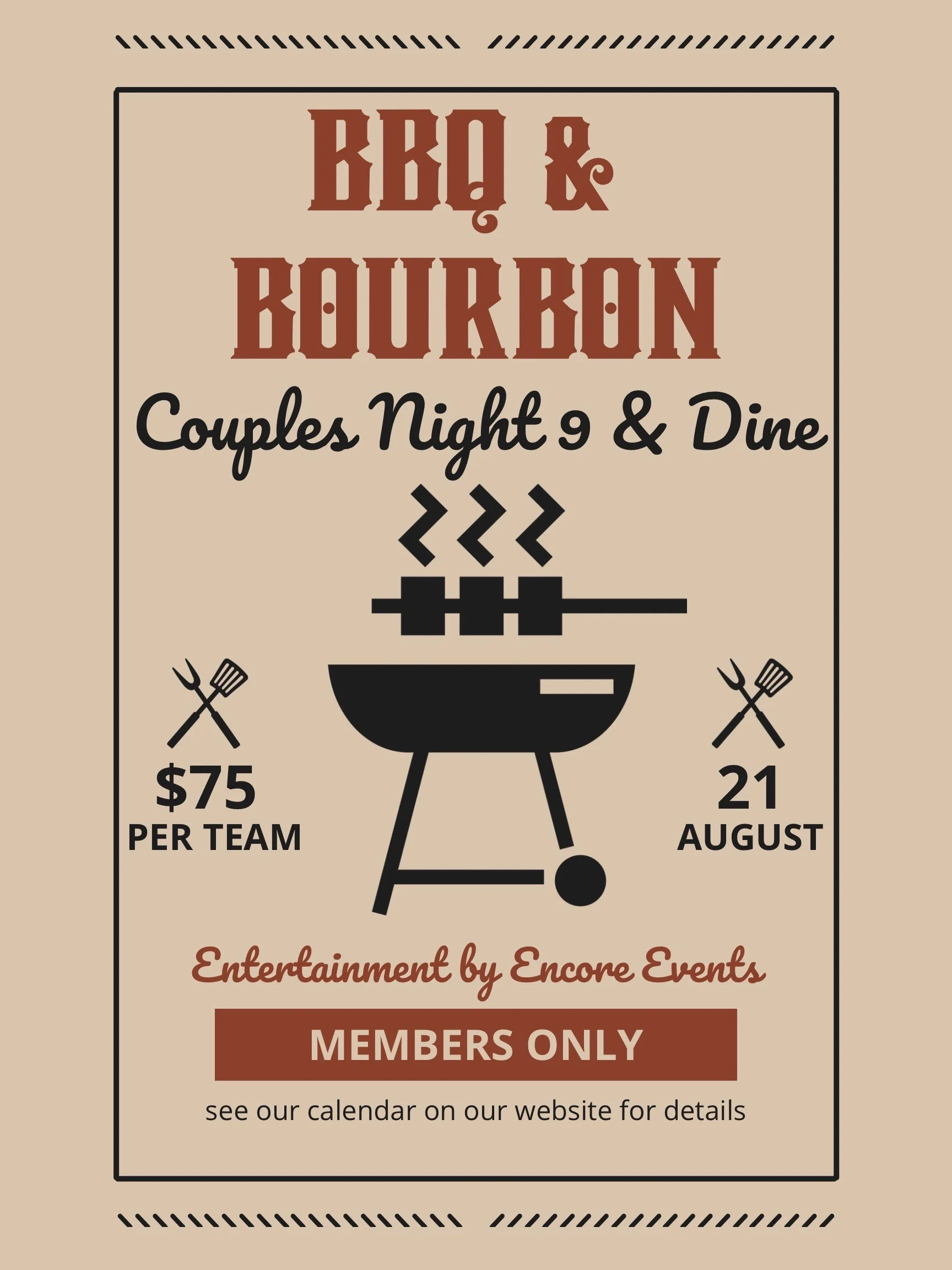 BBQ and Bourbon Members Couples Night 9 and Dine