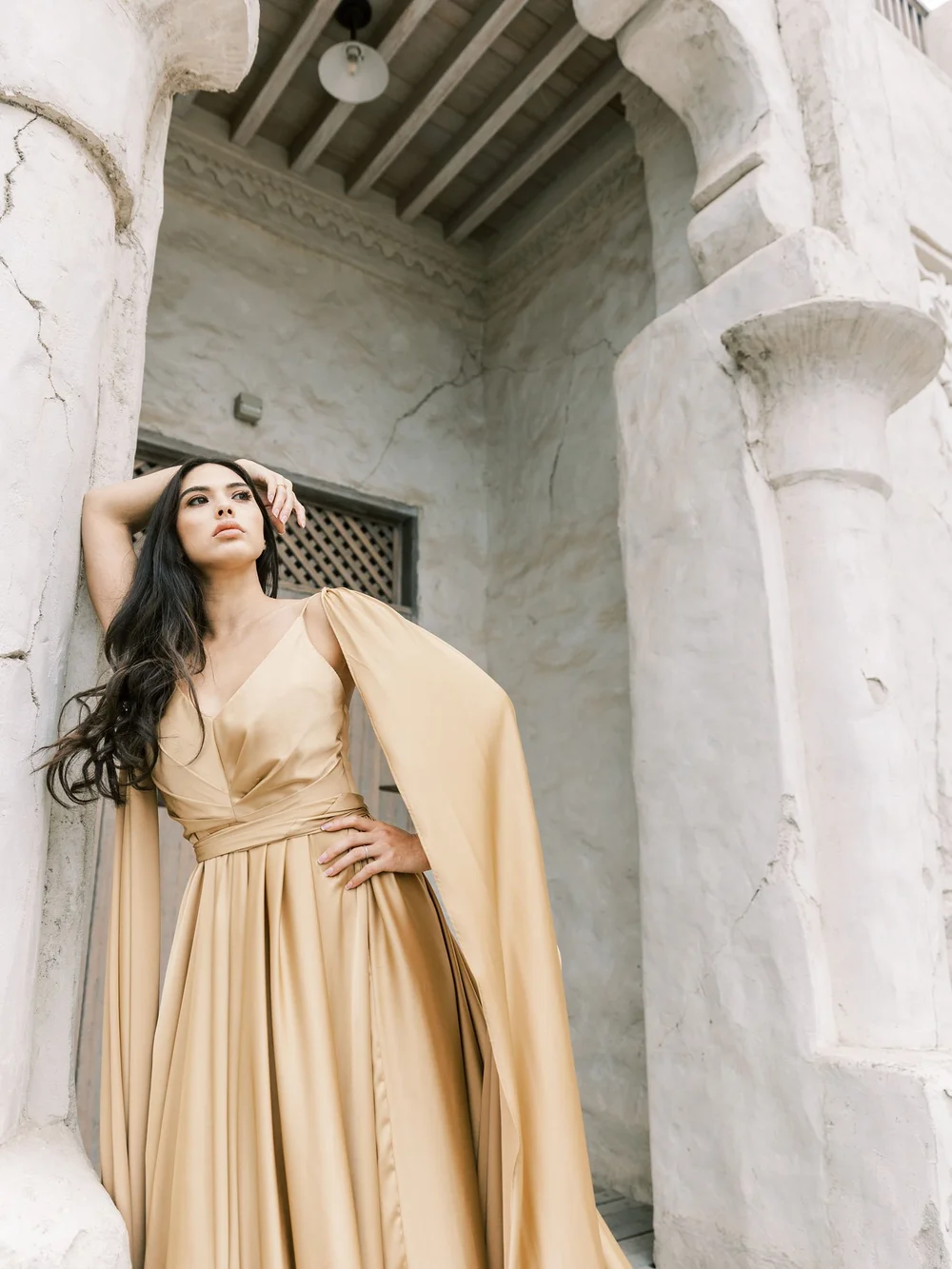 green emerald velvet dress DreamyVow Luxury Dubai Sage Green Evening Dresses with Cape 2024 Arabic Blue Beaded Elegant Women Wedding Party Gowns 238 Sage Green / 2 main image 0