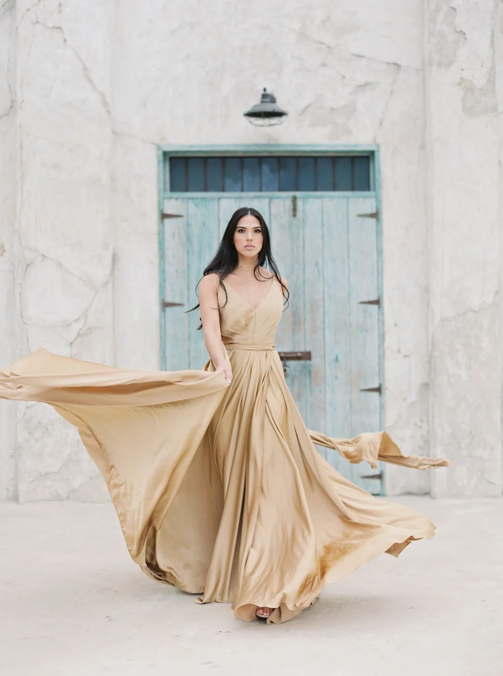 slim fit dress slacks Sand Gold Silk Gown for Engagement, Cocktail and Wedding M main image 1