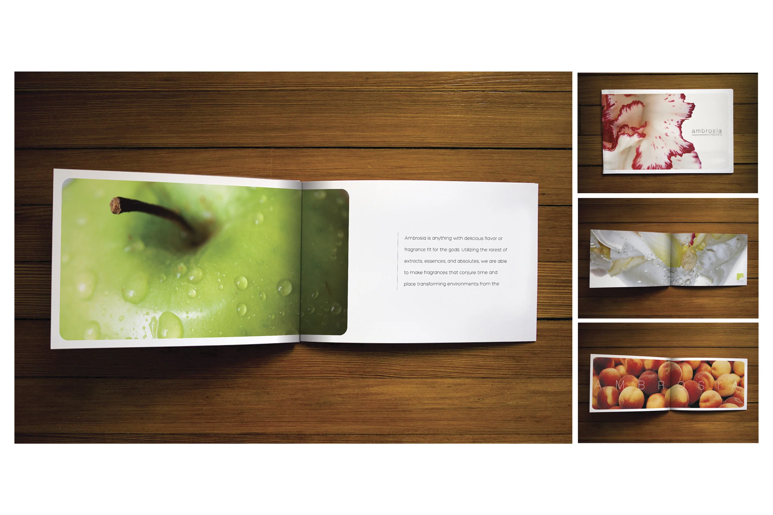 Brochure design for Ambrosia candle company. 
