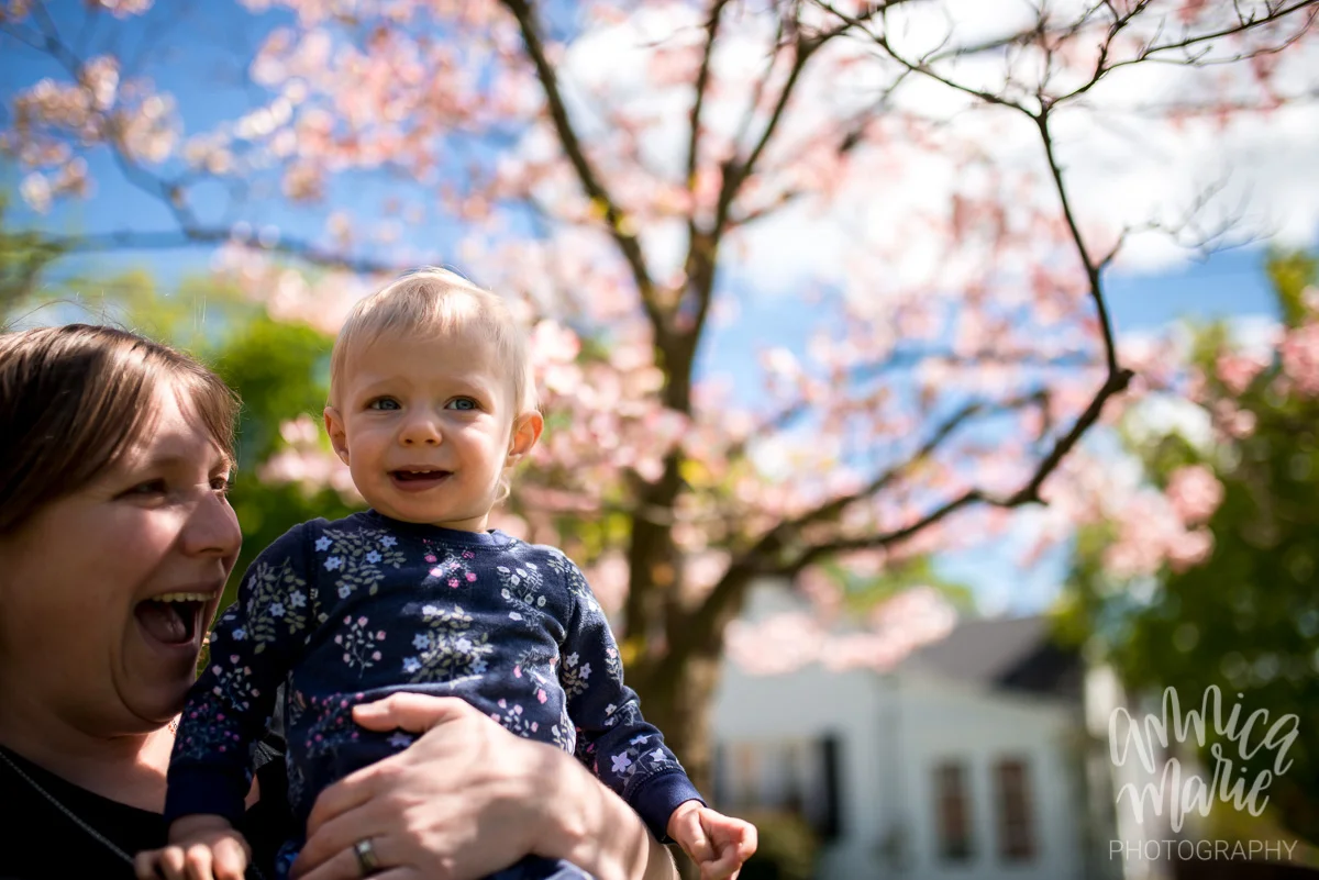 baby and mom cherry blossom