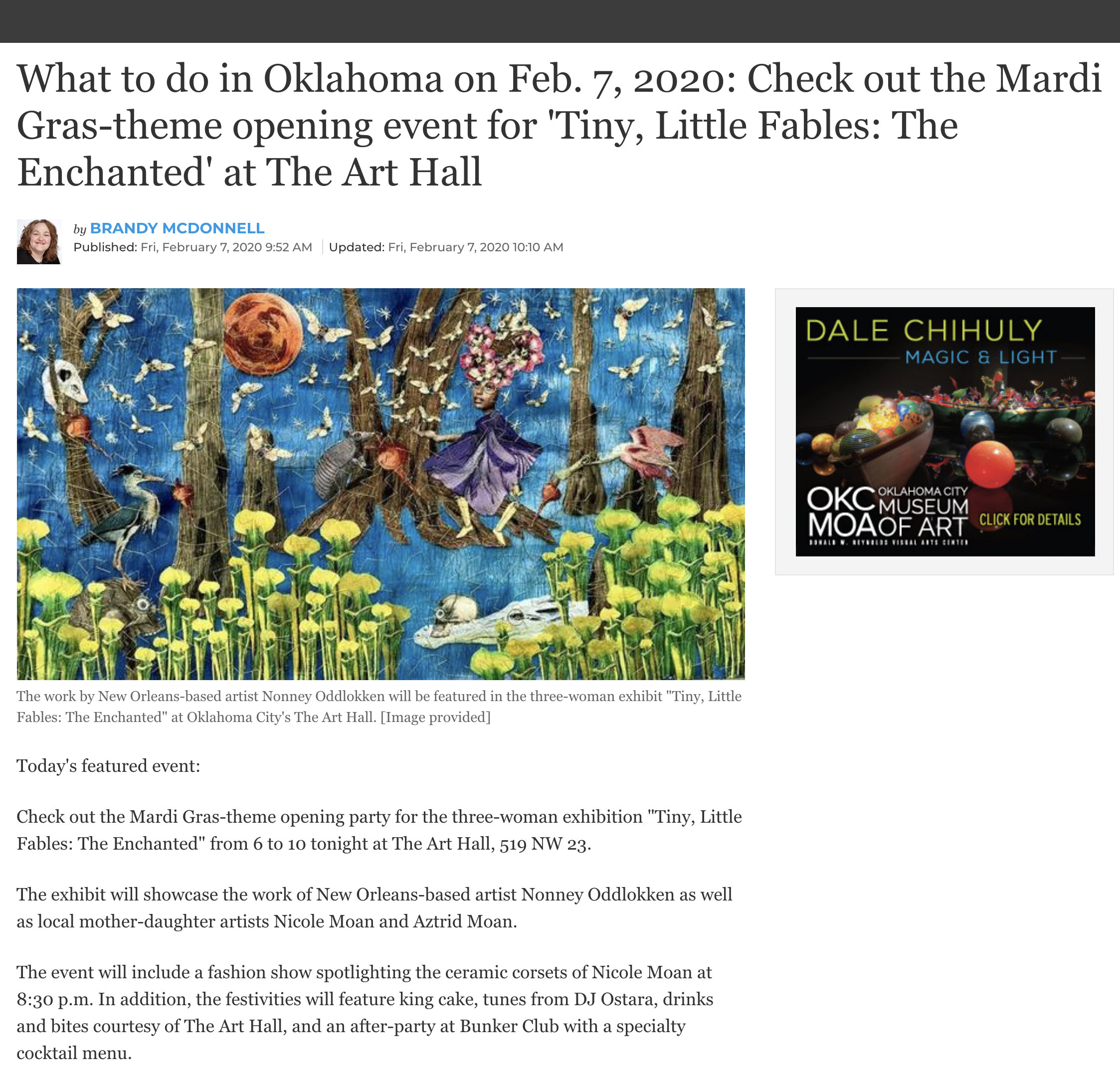 Tiny, Little Fables: The Enchanted, in the Oklahoman, February 7, 2020