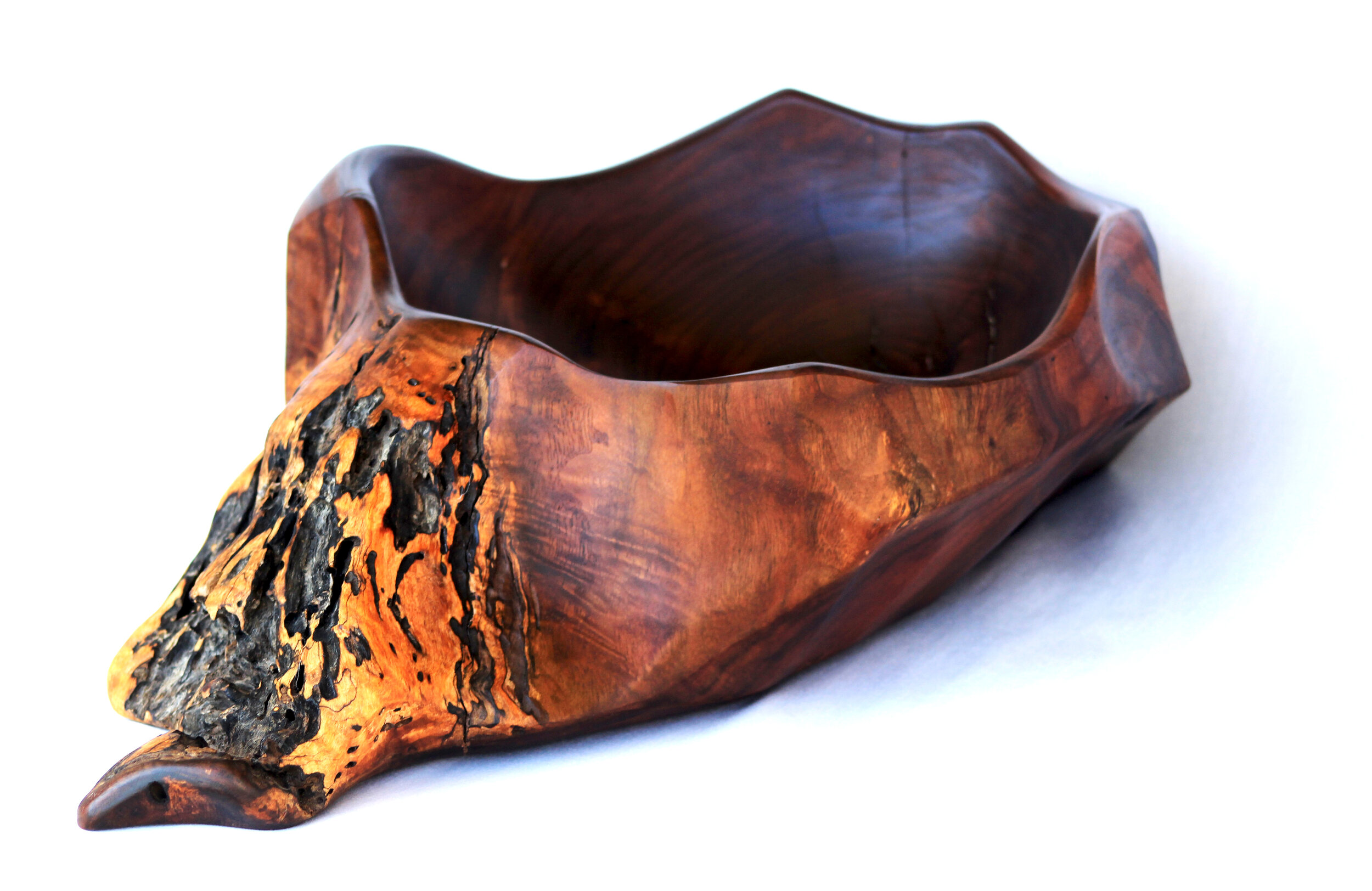 Freeform Carved Walnut Wood Bowl