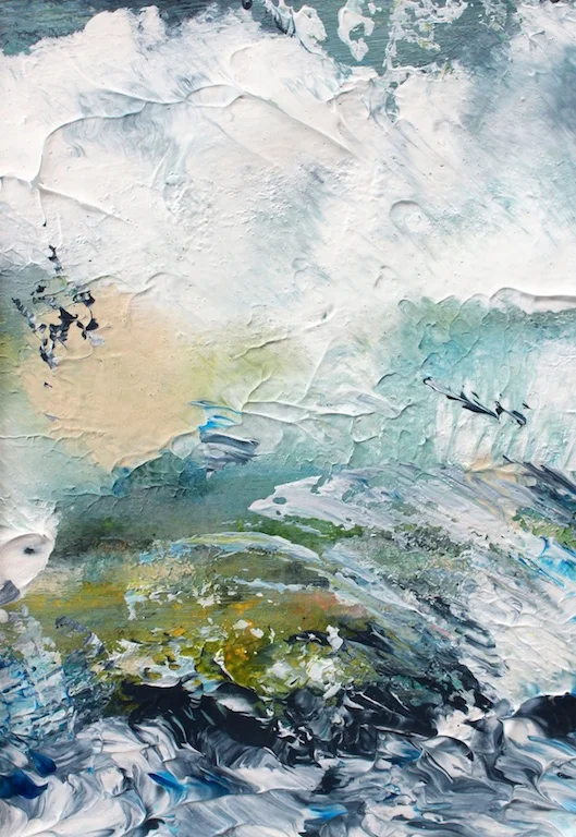 ABSTRACT SEASCAPE IN MORNING (I) 6" X 8" Acrylic on paper $125 Contact for purchasing inquiries