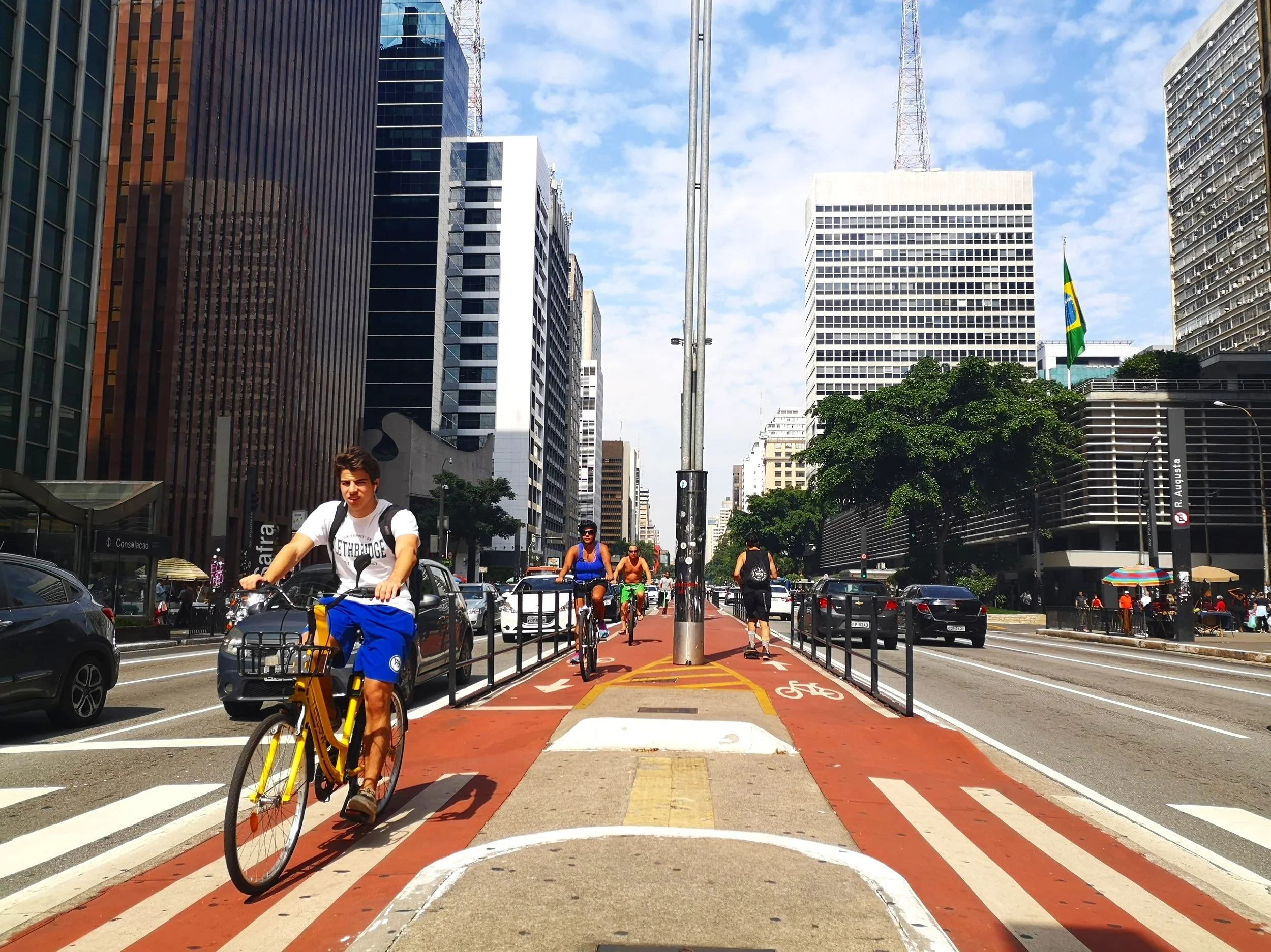 Cyclists on Paulista Avenue.