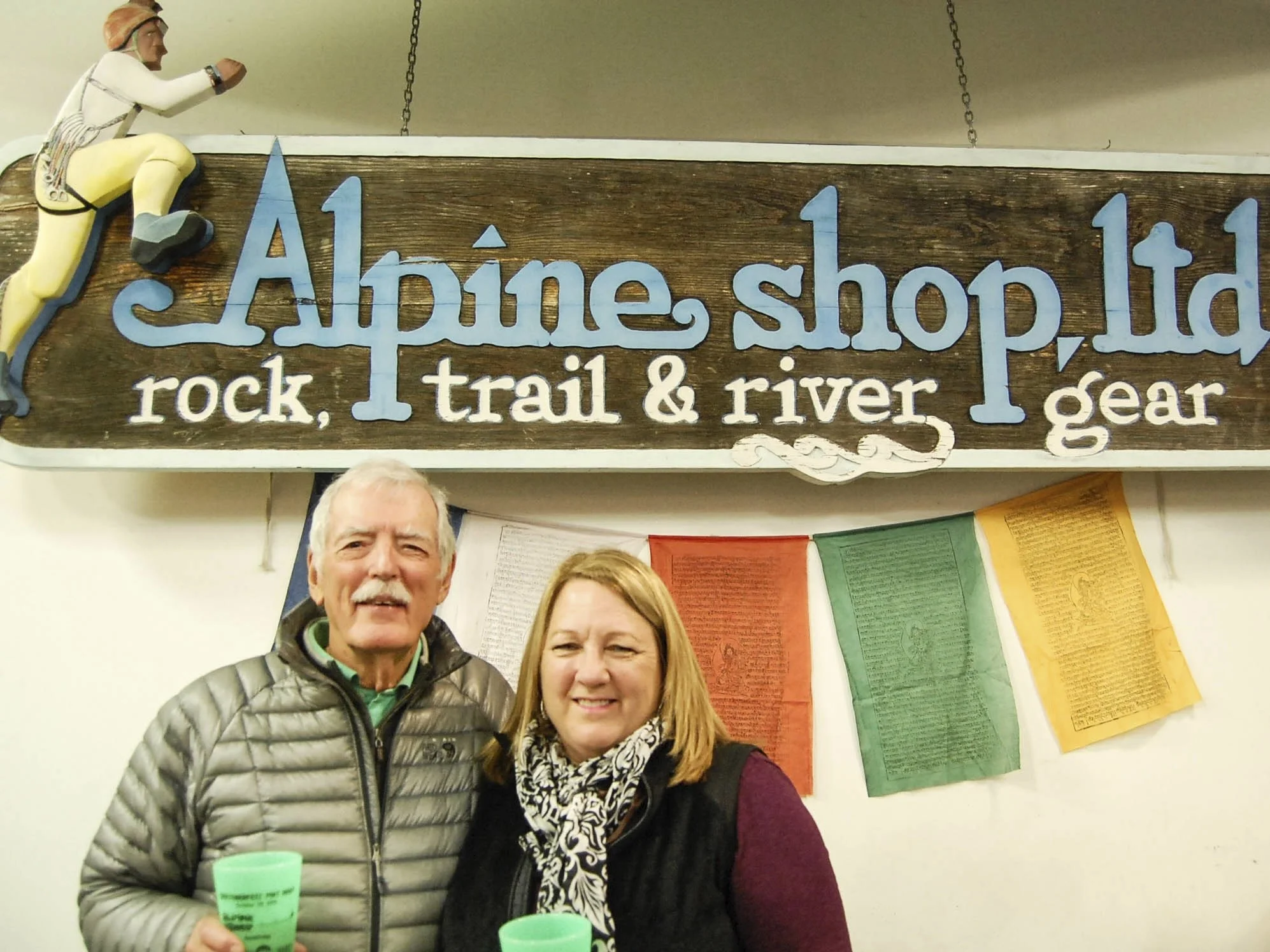 Holly and Lisa under the original Alpine Shop sign