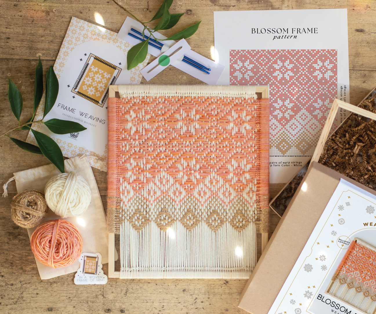 Blossom: Weave by Number. Frame Weaving Kit. Supplies + Instructions.