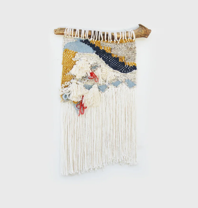 Abstract Navy Yellow Weaving Wall Hanging