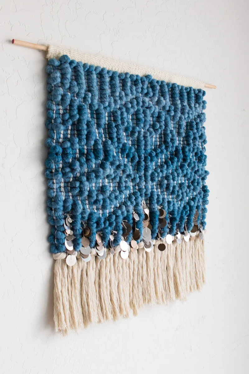 Blue Handwoven Tapestry Hello Hydrangea