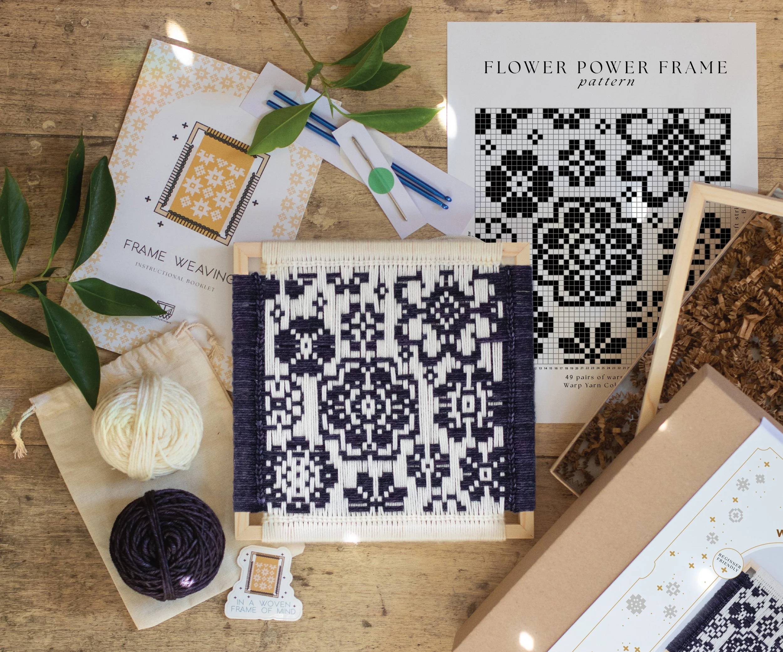 Flower Power: Weave by Number. Frame Weaving Kit. Supplies + Instructions.