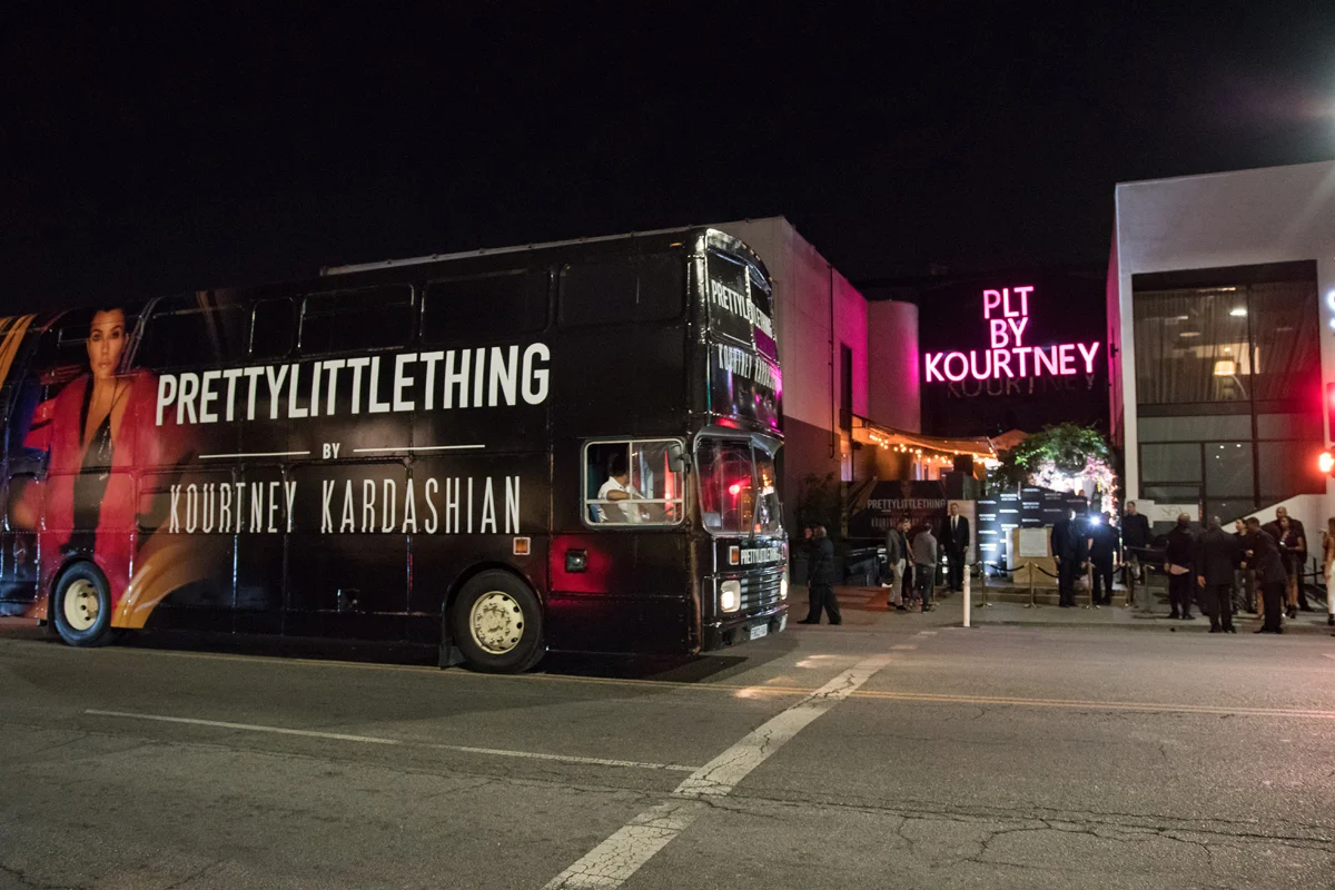 PrettyLittleThing PLT X Kourtney Kardashian Collection Celebrity Launch Party custom wrap bus.jpg