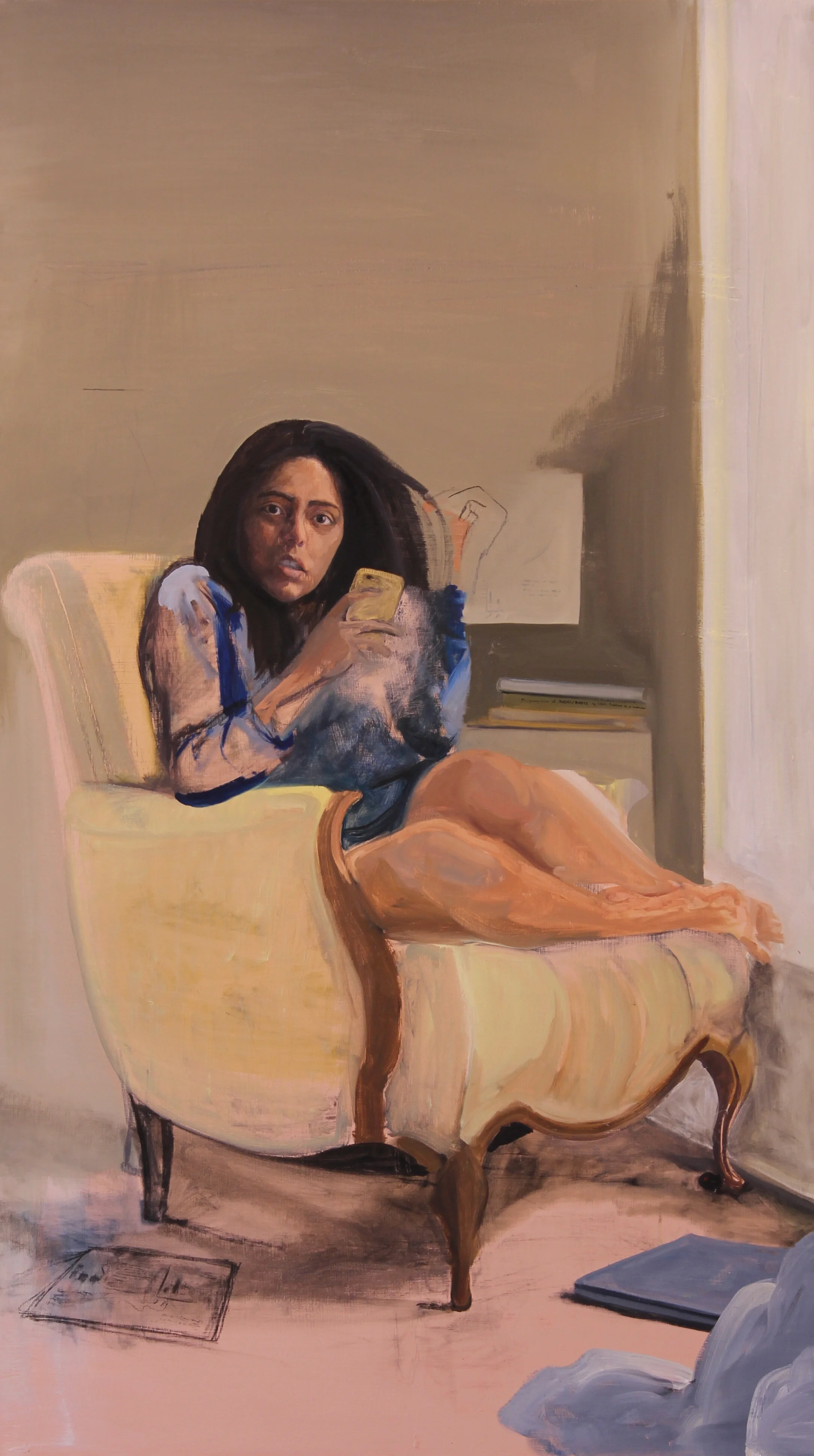 'Divya in Yellow Chair'
oil on canvas, 84 x 48 inches, 2020