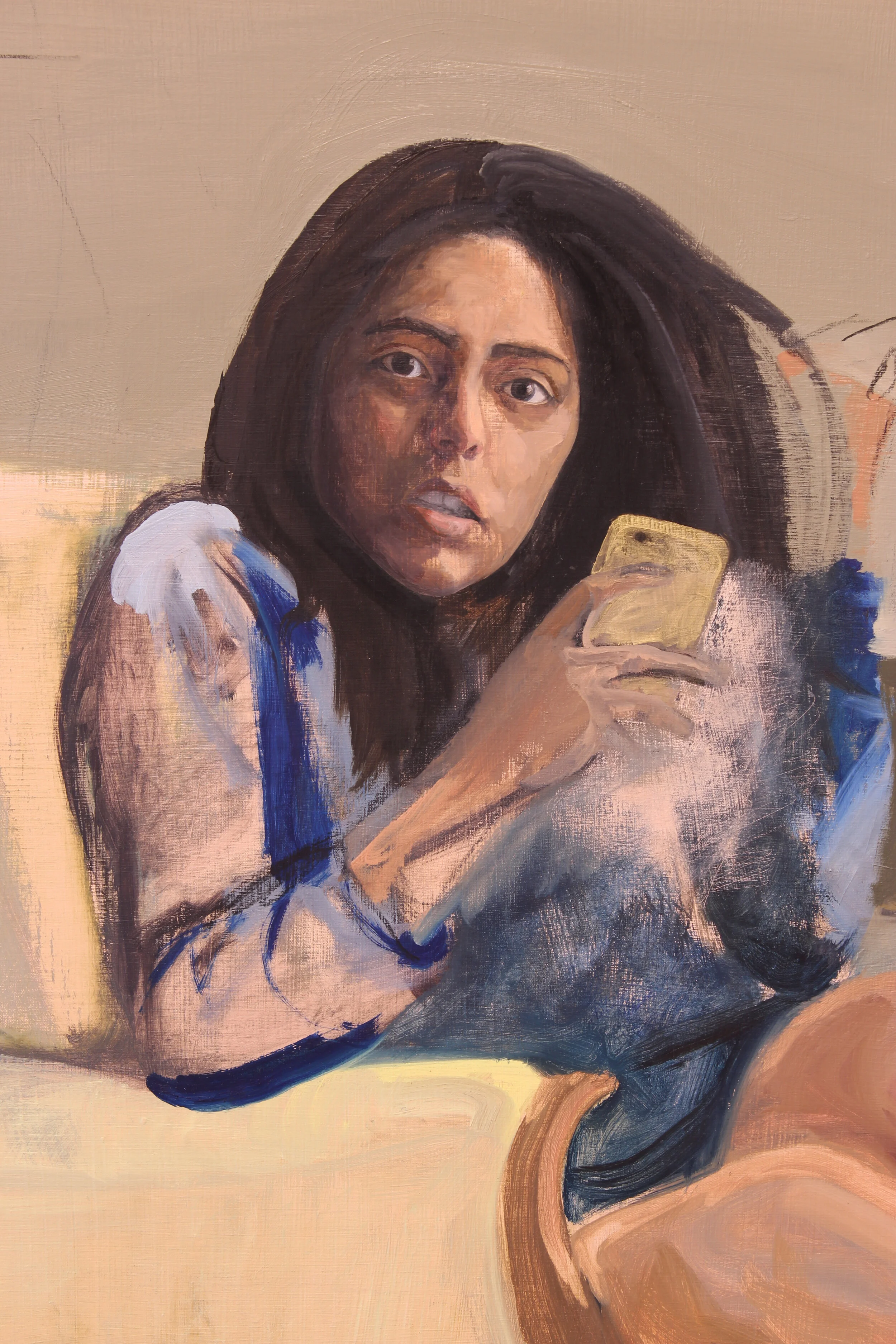 Detail 'Divya in Yellow Chair'
oil on canvas, 84 x 48 inches, 2020